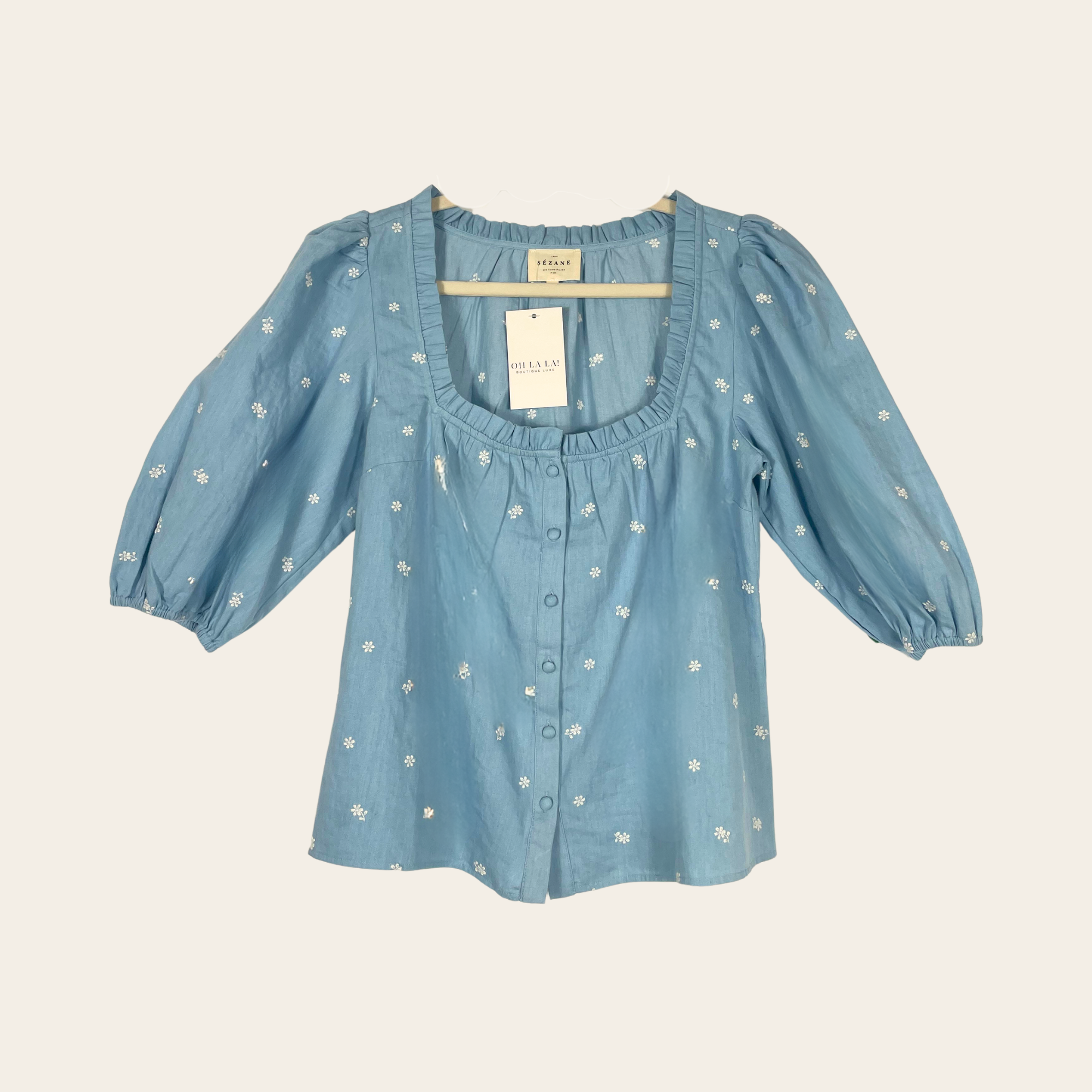 SÉZANE - Blouse Kellia Brodée en Denim Léger, M