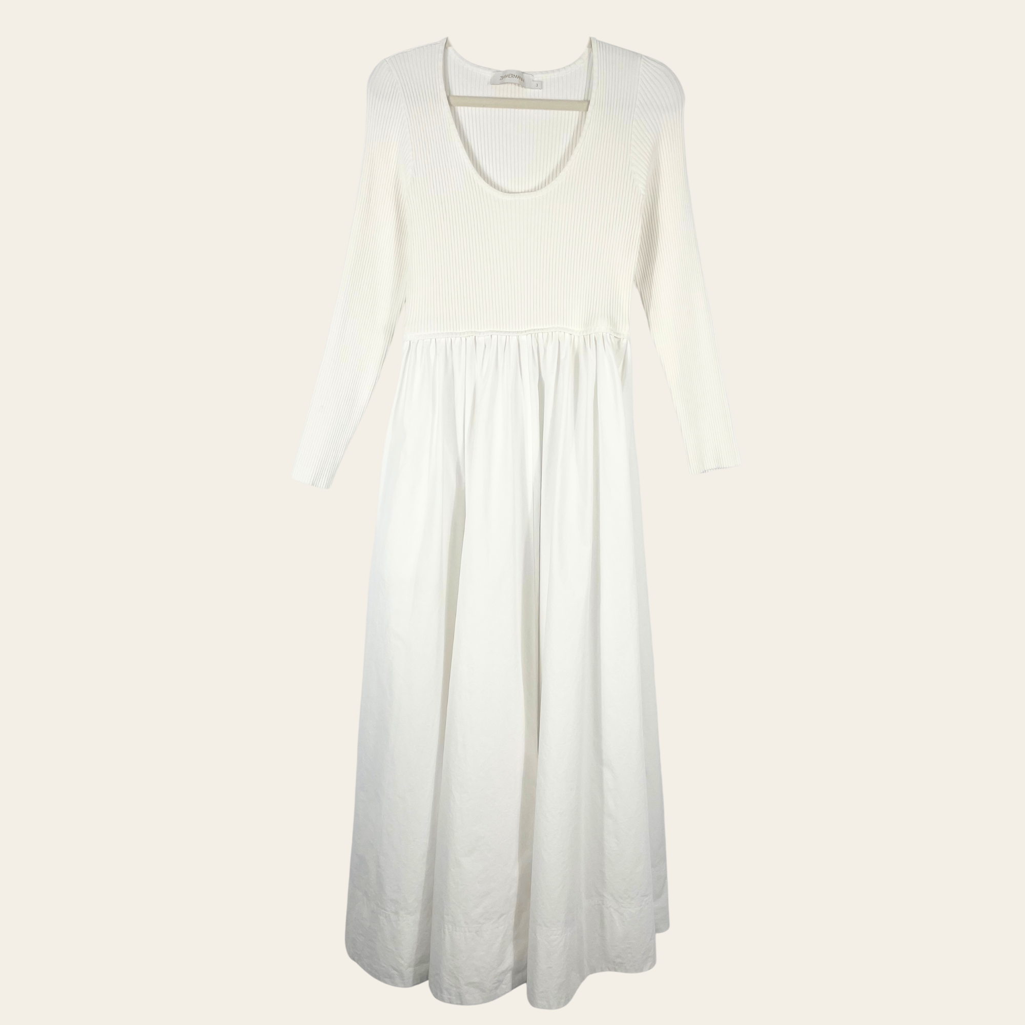 Zimmermann Rib Knit & Cotton Maxi Dress Blanc Cassé, L
