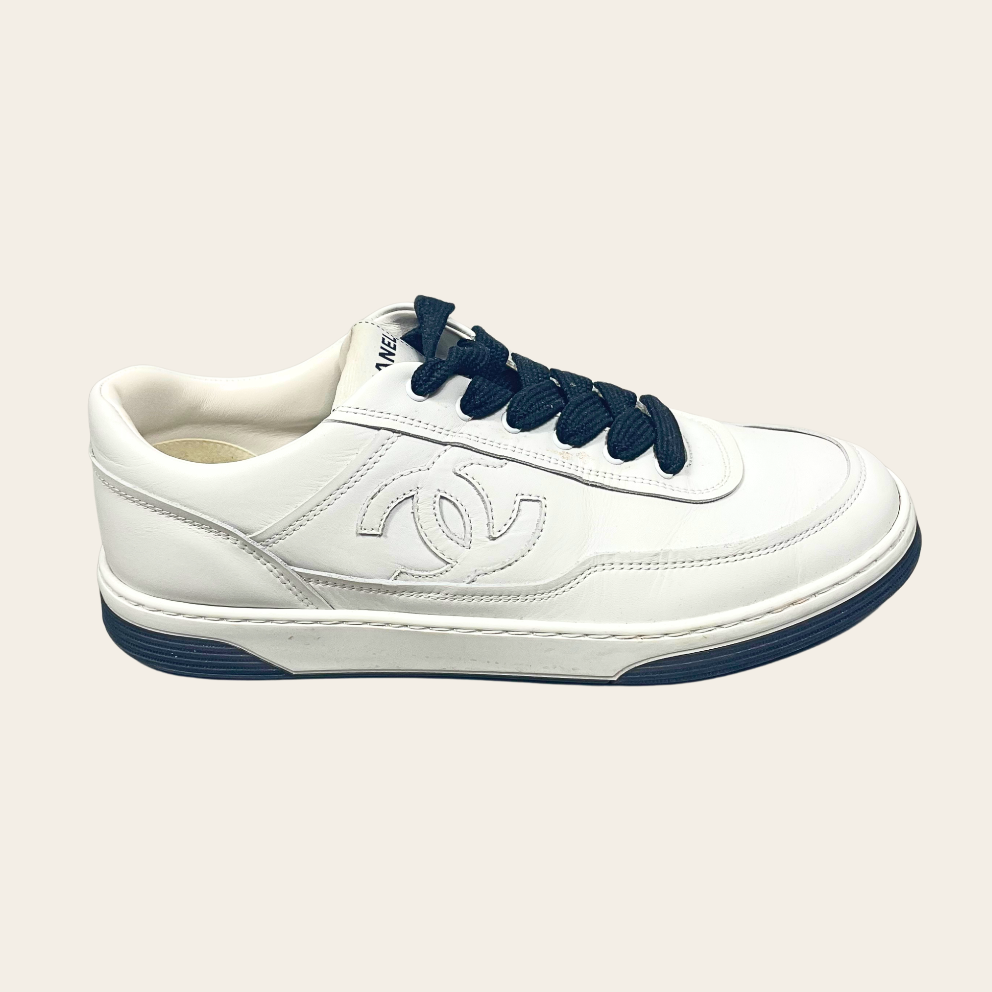 Sneakers Chanel CC Logo en Cuir Blanc , Taille 38