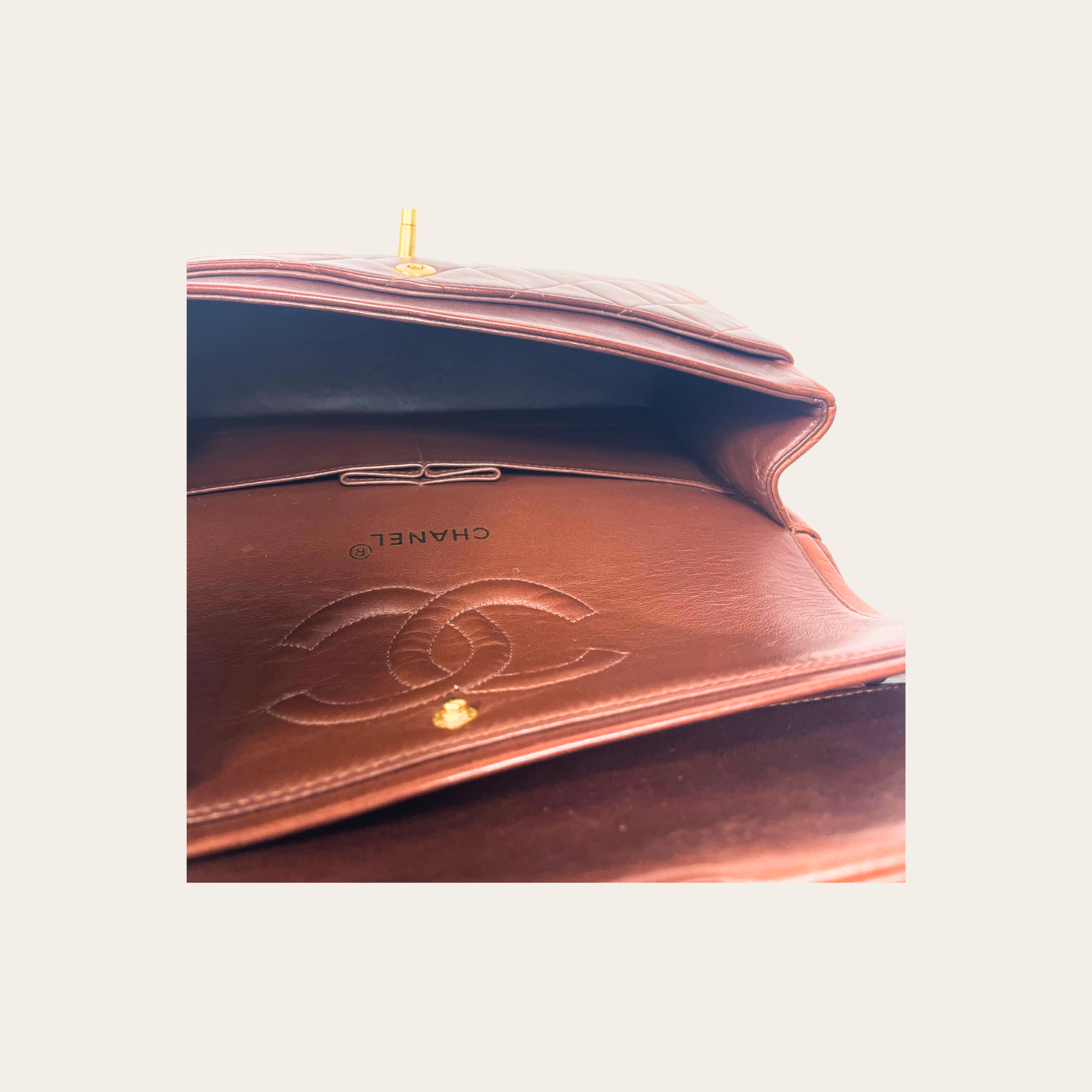 CHANEL-Classic Medium Double Flap 24K Cuir d’Agneau Matelassé Marron (1996-1997)