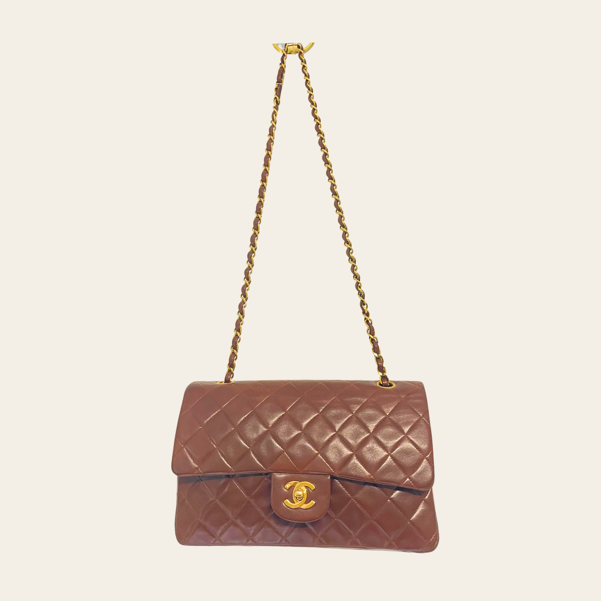 CHANEL-Classic Medium Double Flap 24K Cuir d’Agneau Matelassé Marron (1996-1997)