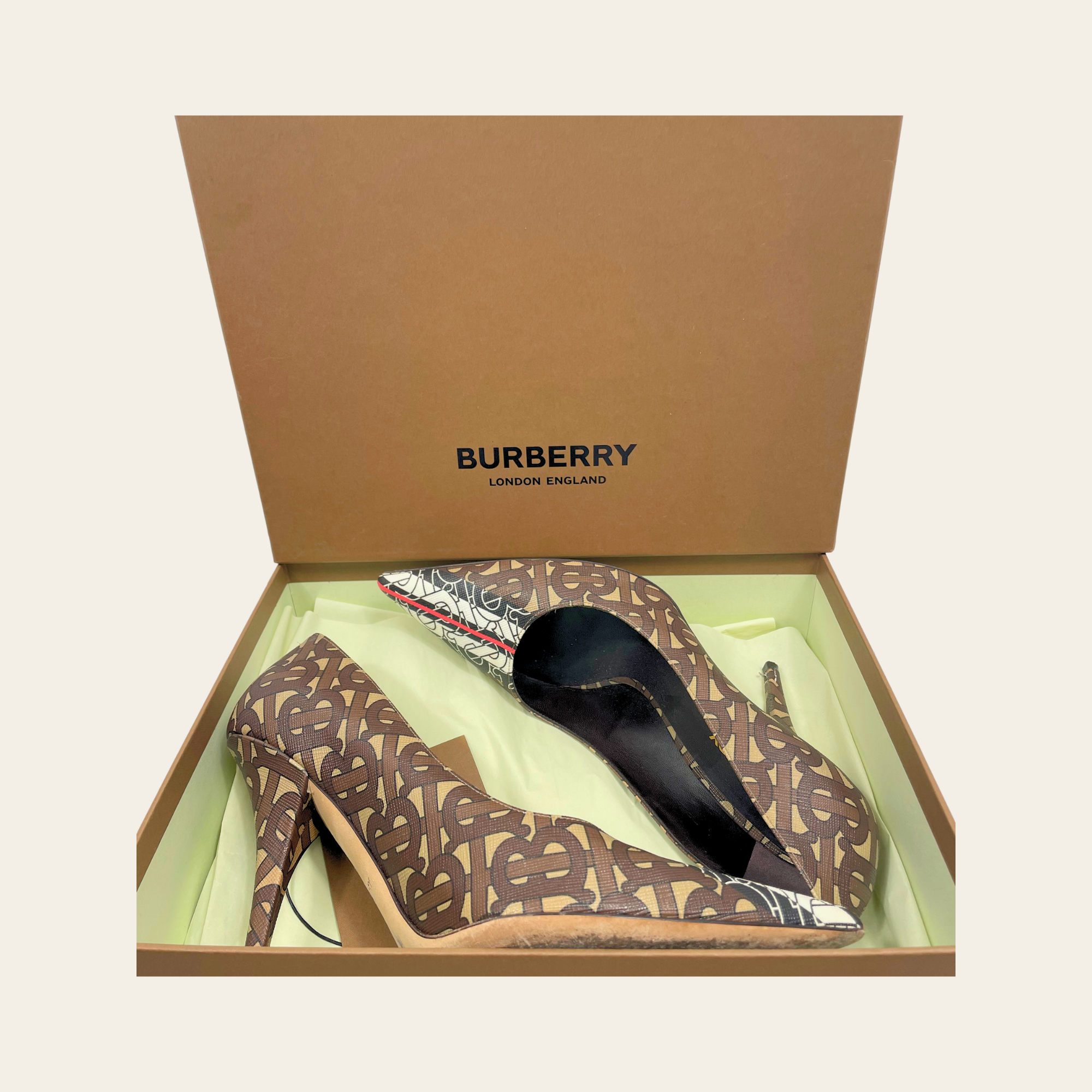 Burberry Monogram Print Point-Toe Pumps,38