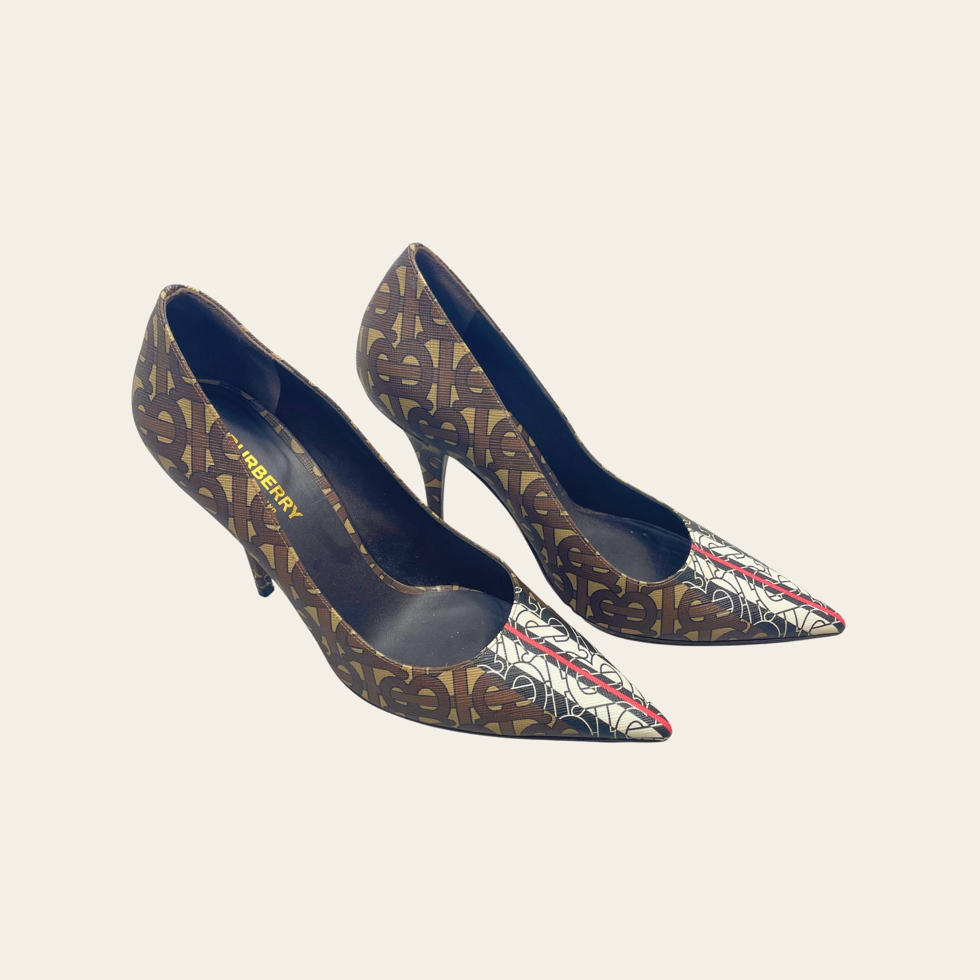 Burberry Monogram Print Point-Toe Pumps,38