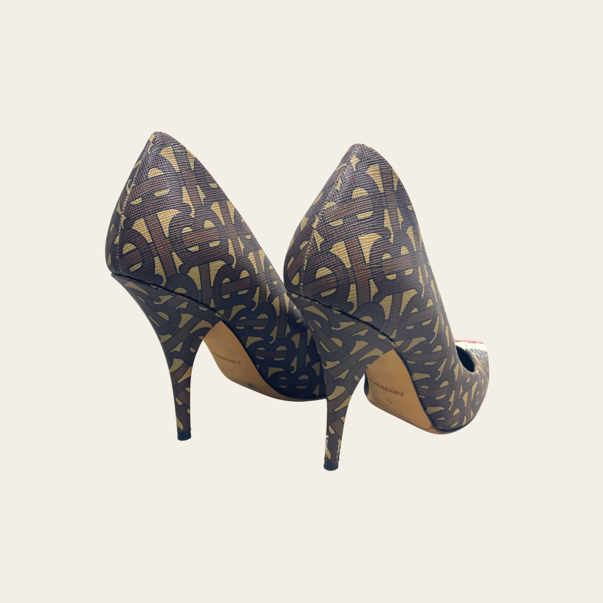 Burberry Monogram Print Point-Toe Pumps,38