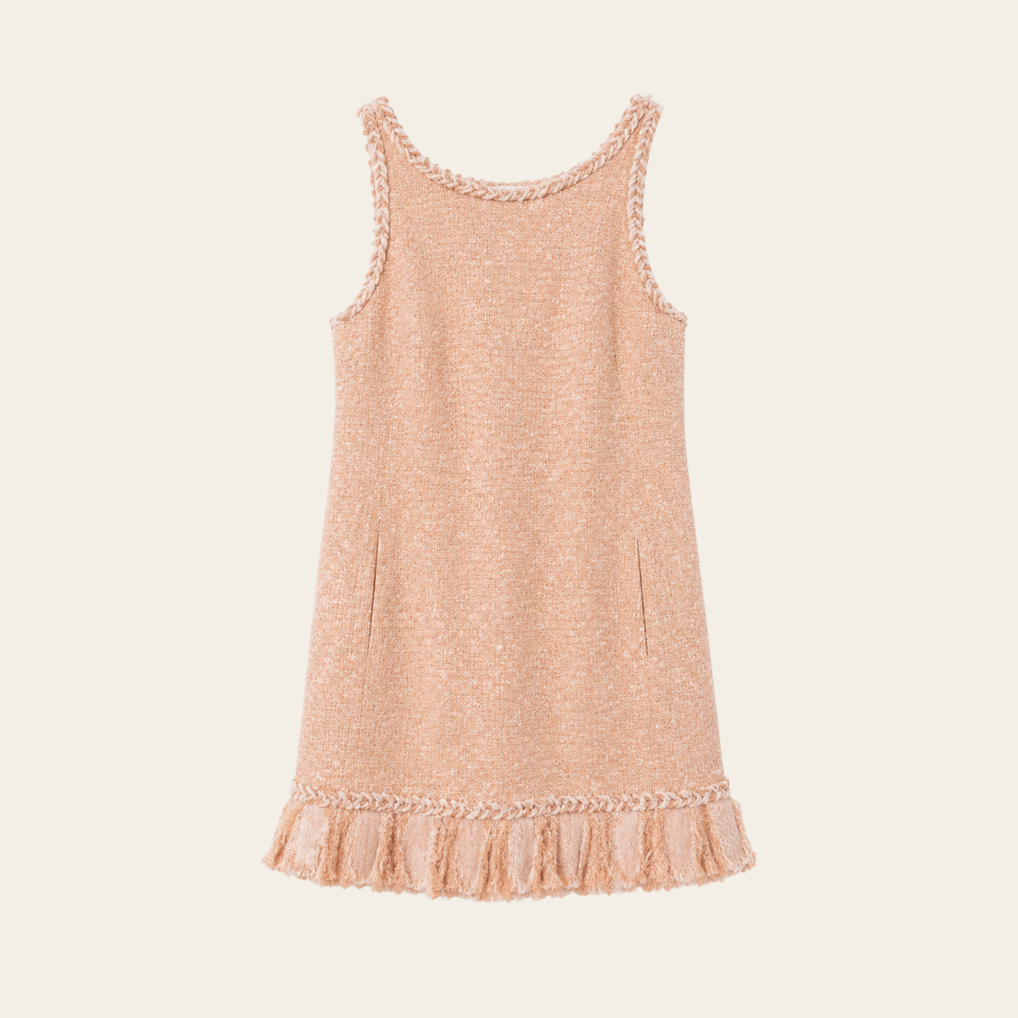 CHANEL – Ensemble en tweed bouclé rose poudré (Veste P30632 & Robe P30509)