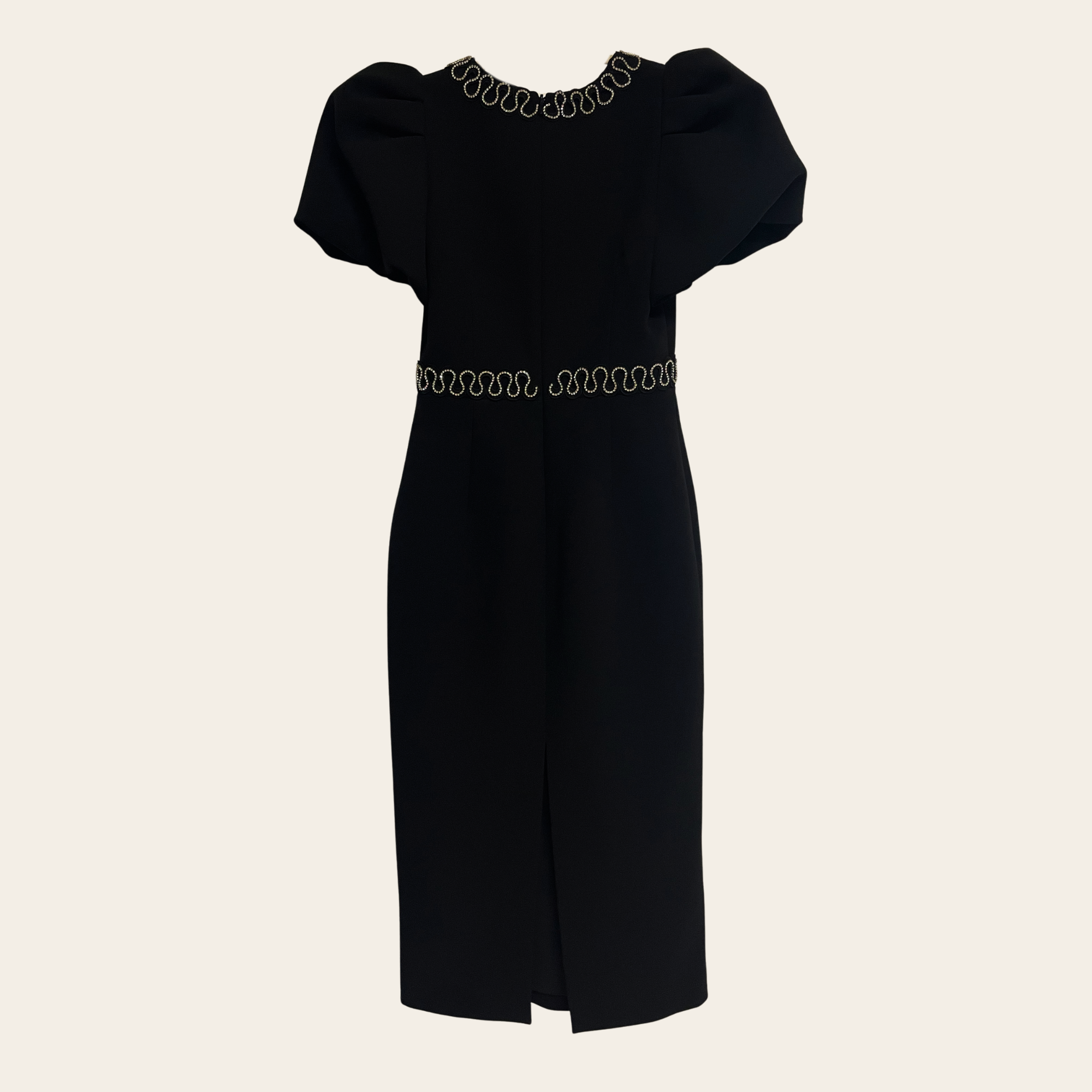 REBECCA VALLANCE – Robe Midi Sculpturale à Cristaux, Taille 38 (US 6)