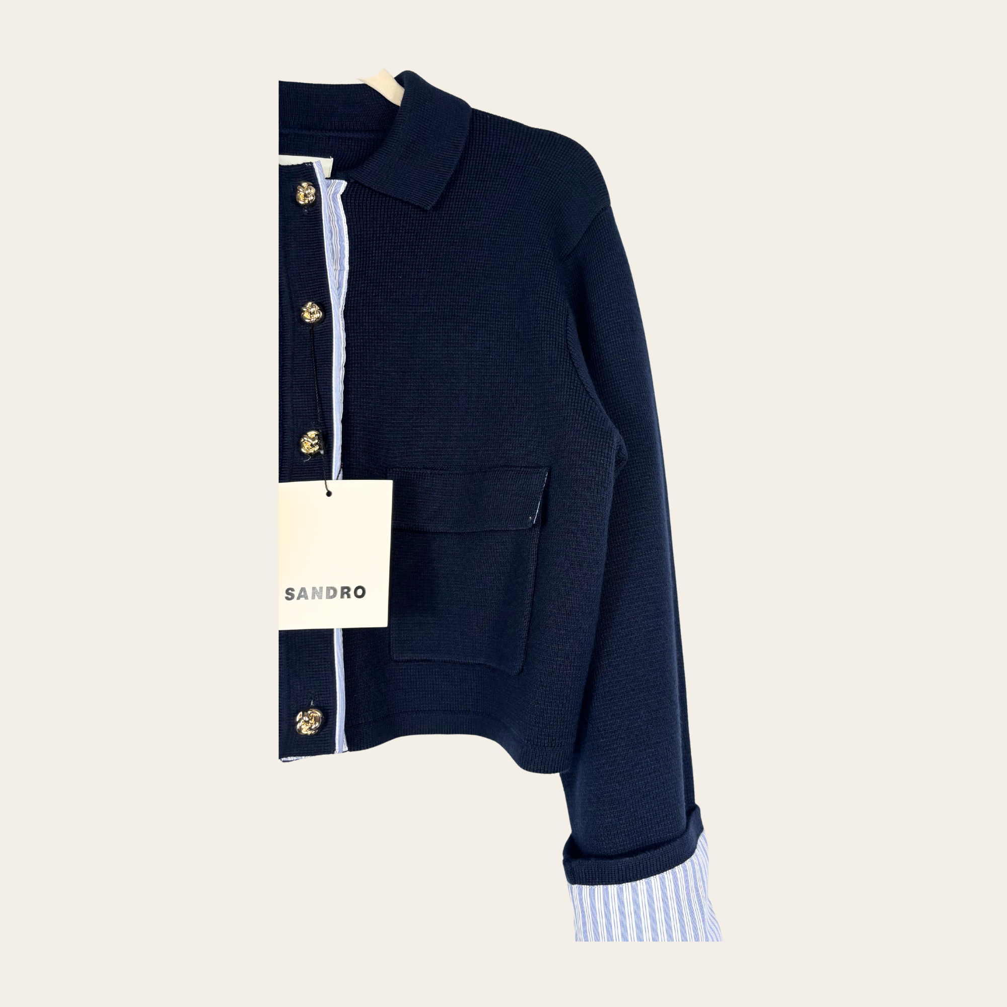 Sandro Paris – Cardigan Court en Maille à Boutons Bijoux, M