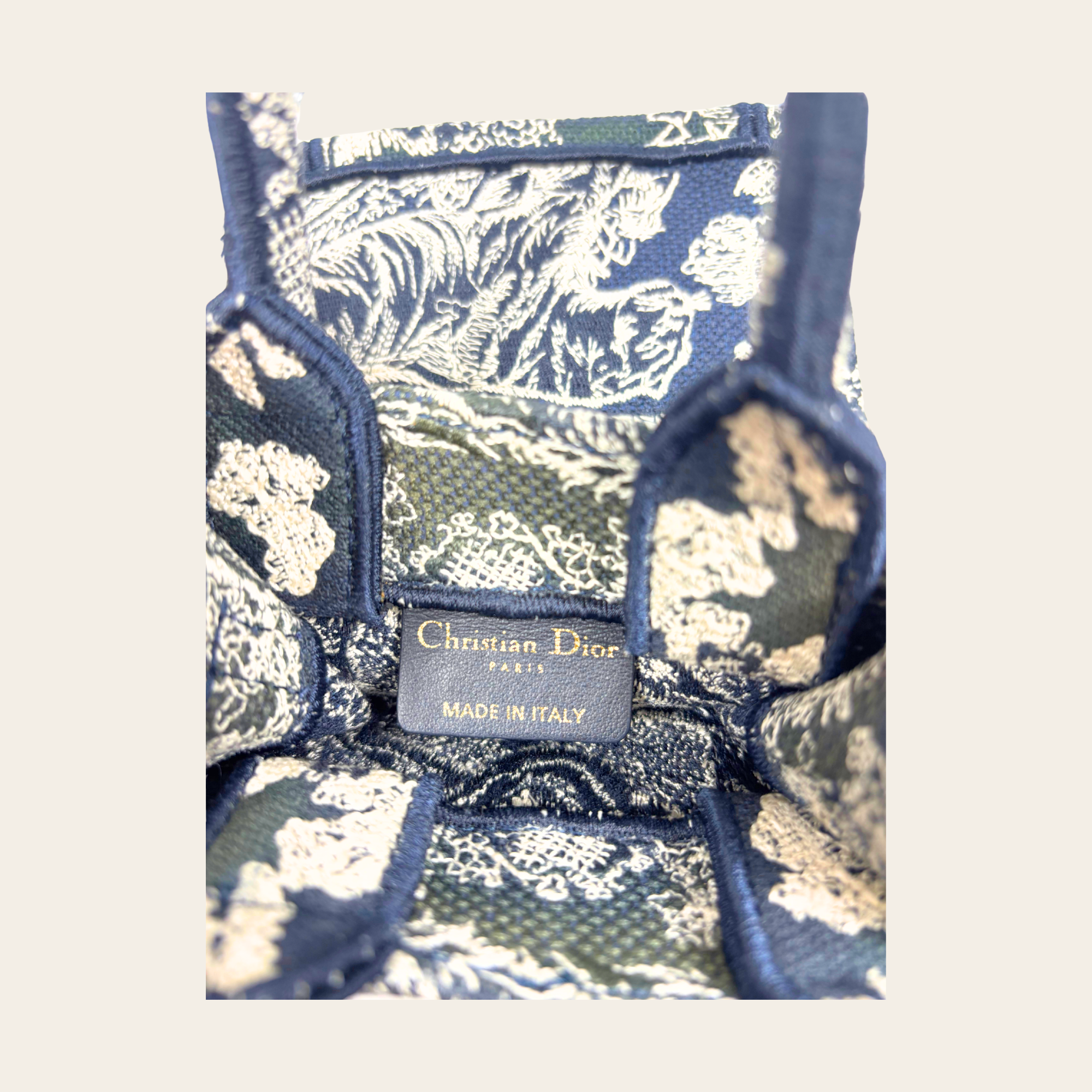 Dior Vertical Mini Book Tote en Toile de Jouy