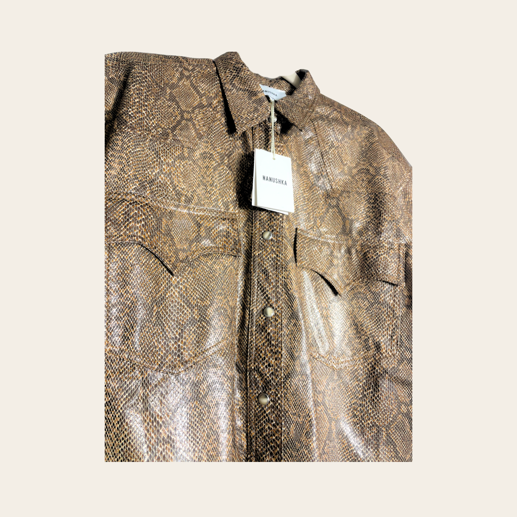 Nanushka - Seymour Brown Snake Vinyl Shirt, S
