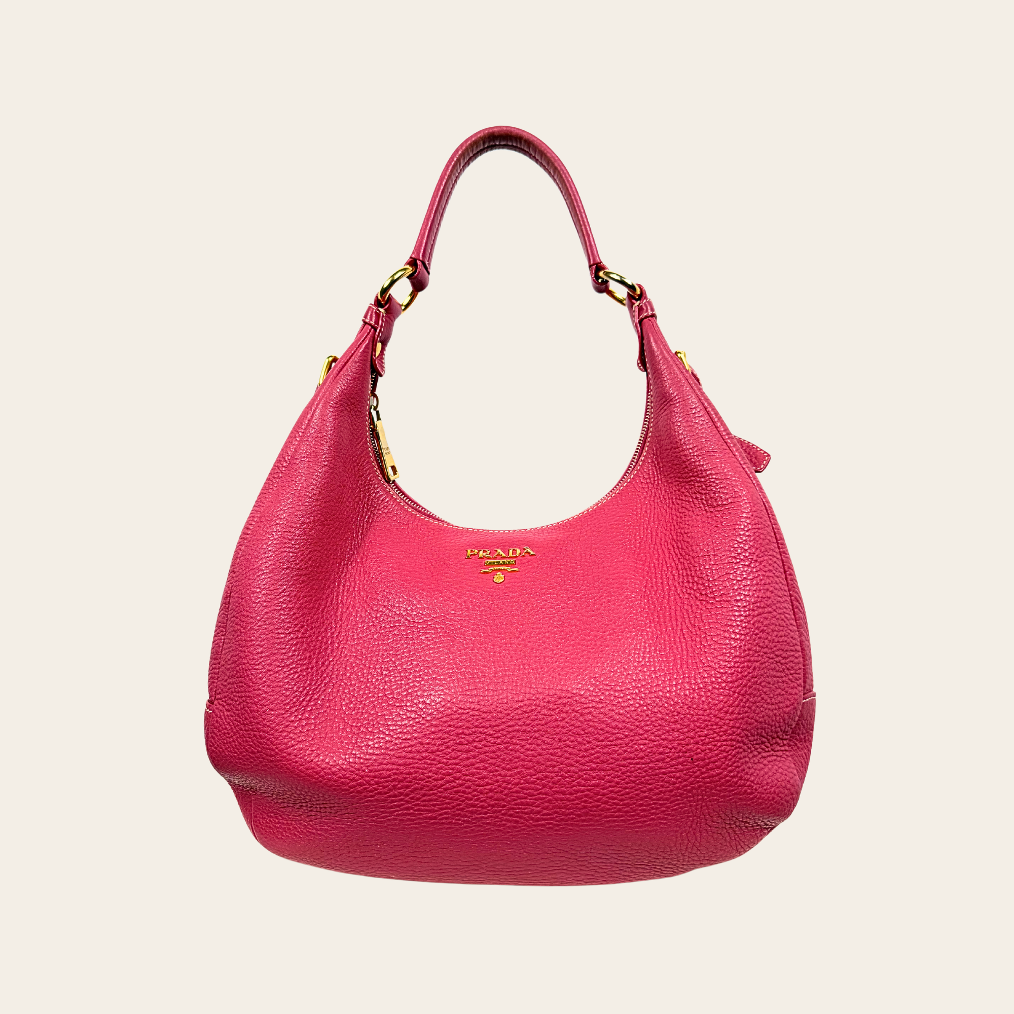 PRADA – Vitello Daino Leather Hobo Bag