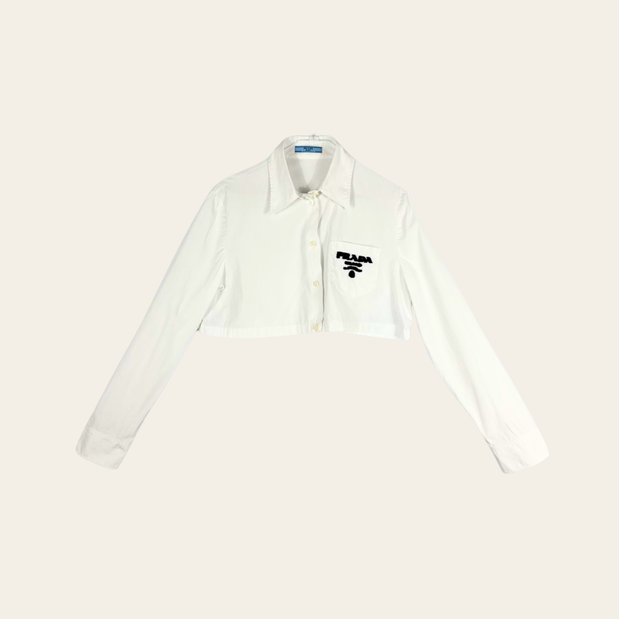 PRADA – Chemise courte en popeline avec logo brodé, M