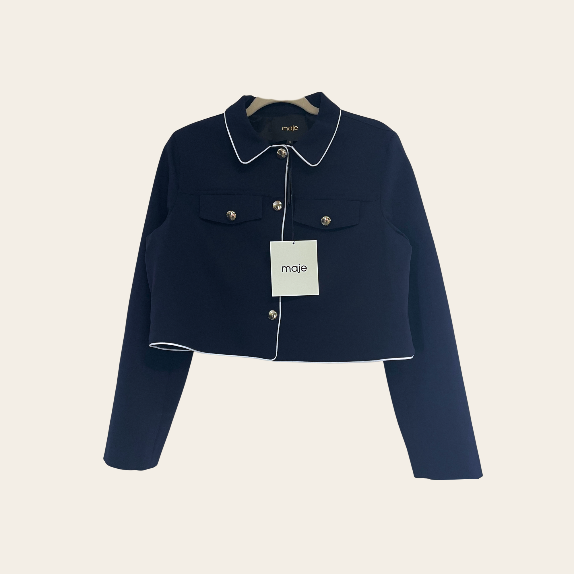 MAJE – Veste Courte Contrastée à Passepoil, Taille 42 (L)