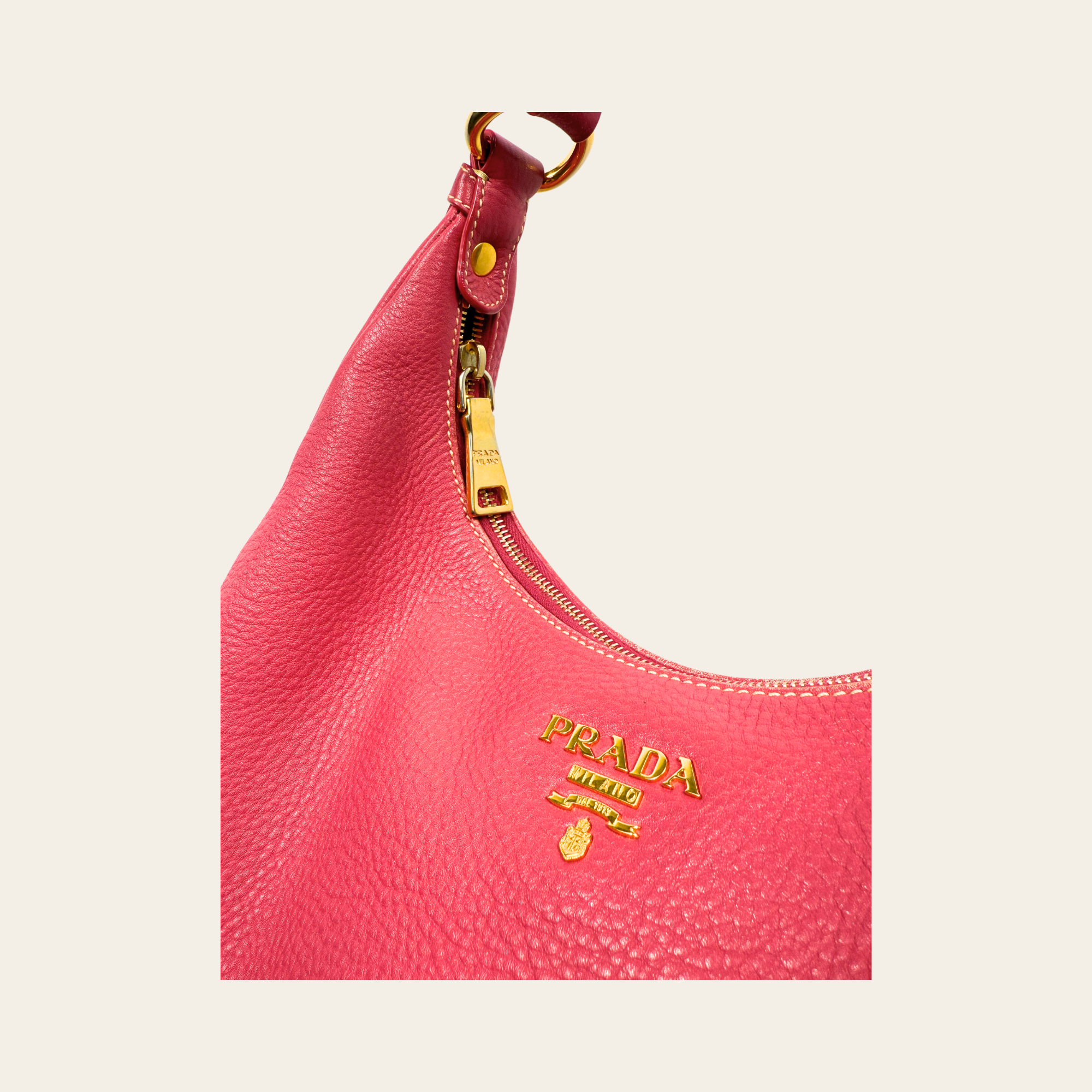 PRADA – Vitello Daino Leather Hobo Bag
