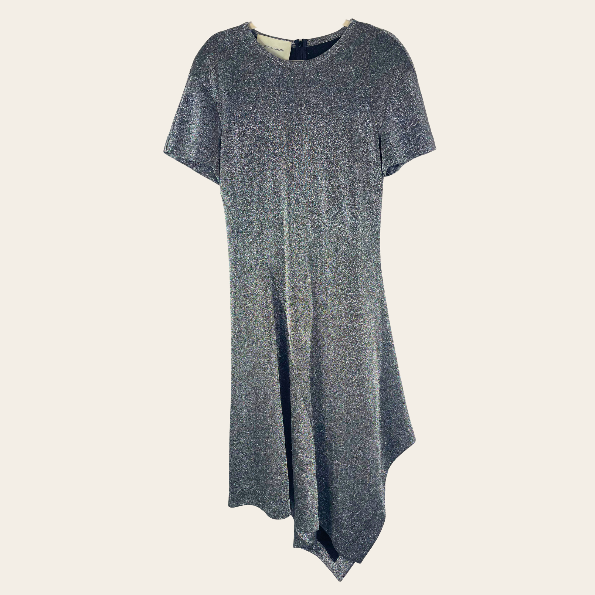 Cedric Charlier – Robe Asymétrique Lurex Argent