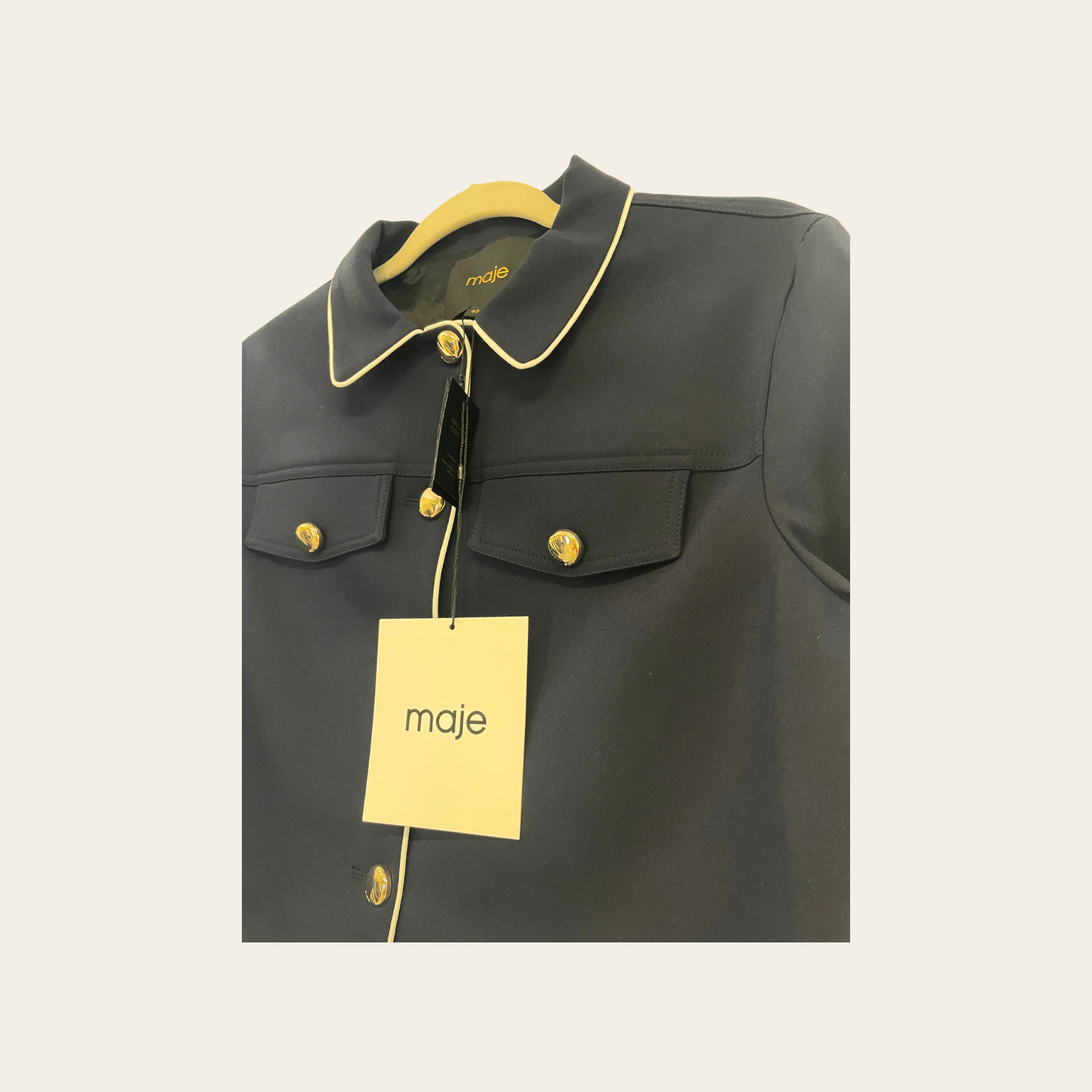 MAJE – Veste Courte Contrastée à Passepoil, Taille 42 (L)