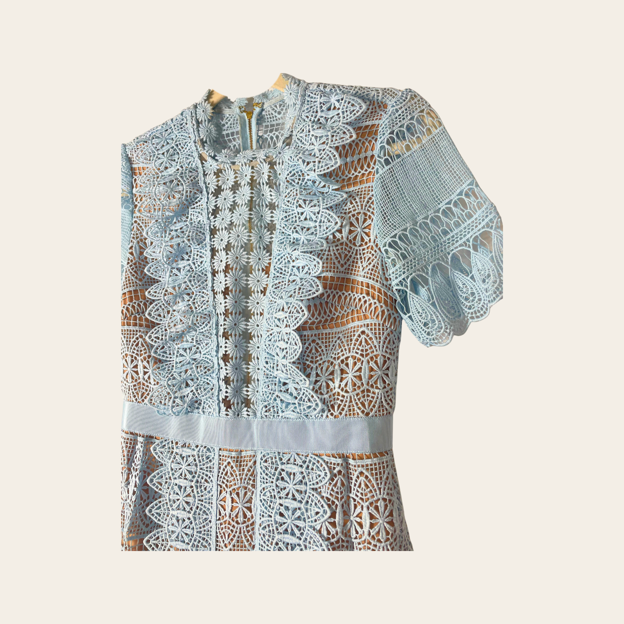 SELF-PORTRAIT - Blue Spiral Panel Lace Mini Dress,L