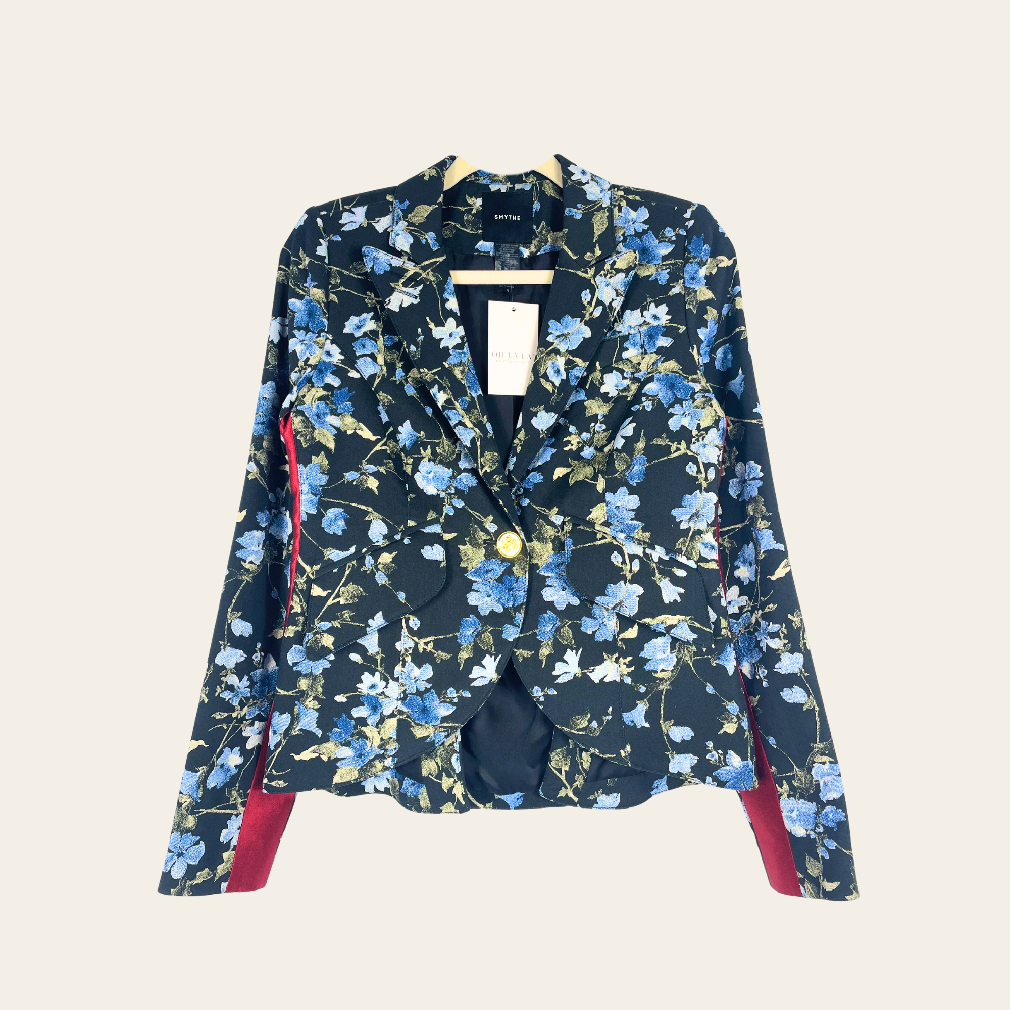 SMYTHE - Duchess Floral Velvet-Panel Blazer, S 