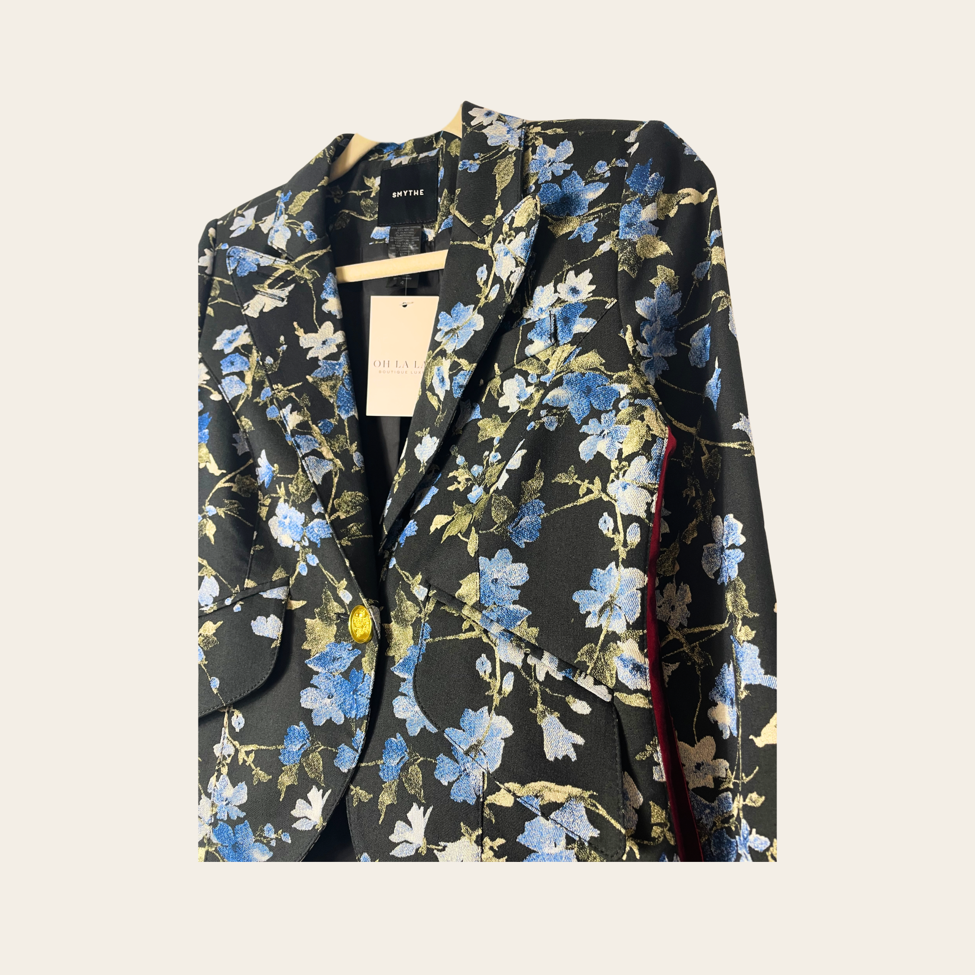 SMYTHE - Duchess Floral Velvet-Panel Blazer, S 