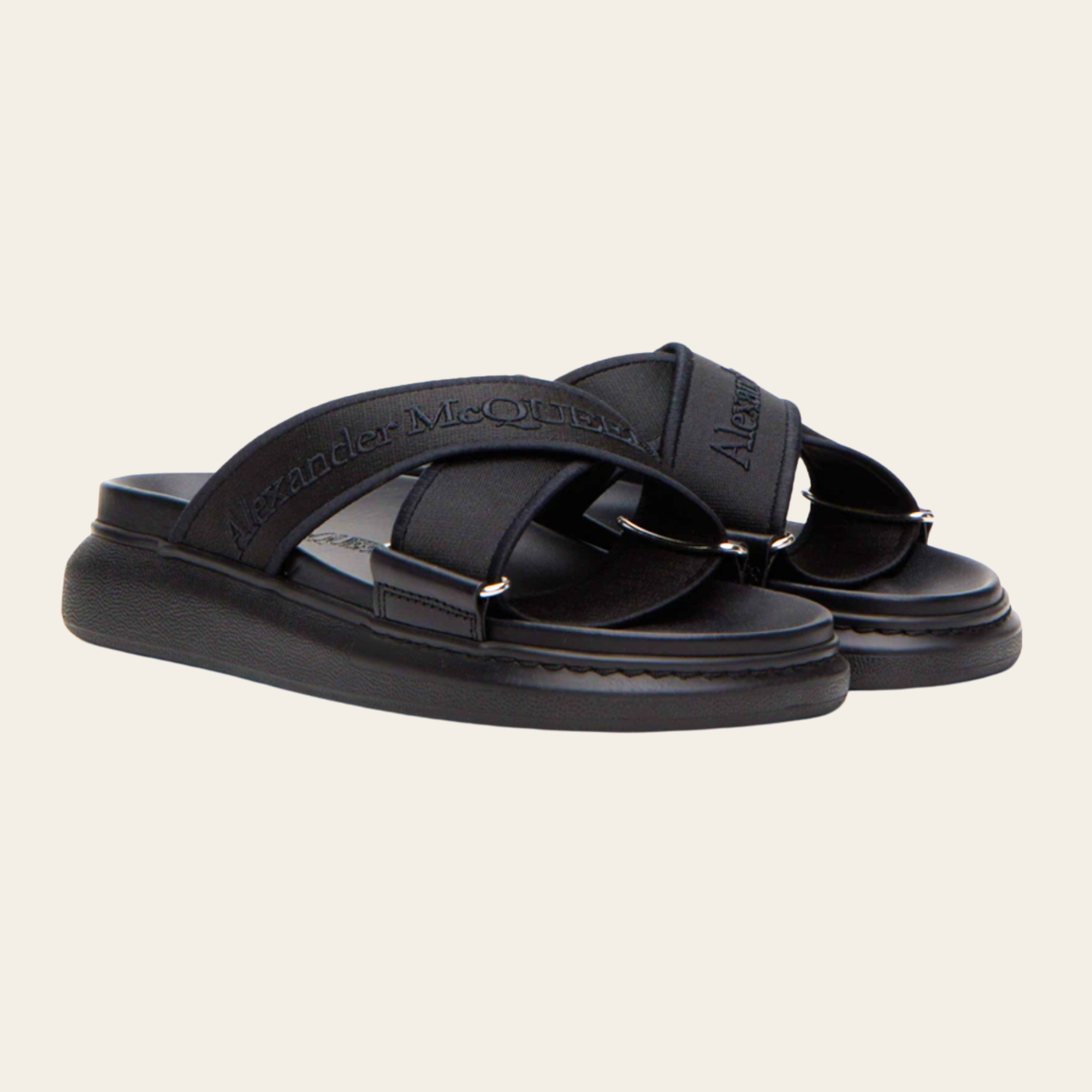 Alexander McQueen - Black Embroidered Sandals, 39