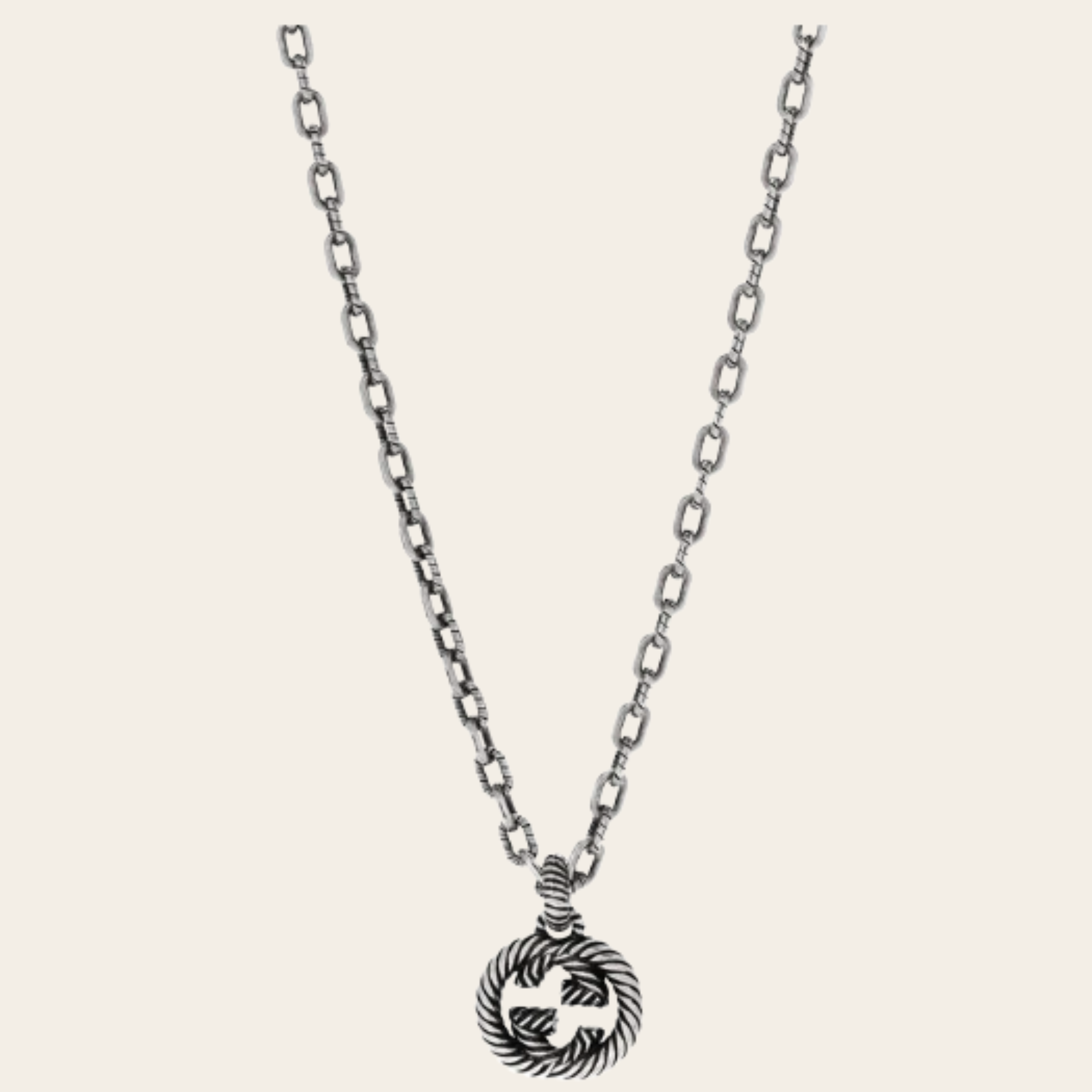 GUCCI - Collier “Interlocking G Rope Pendant” en Argent Vieilli