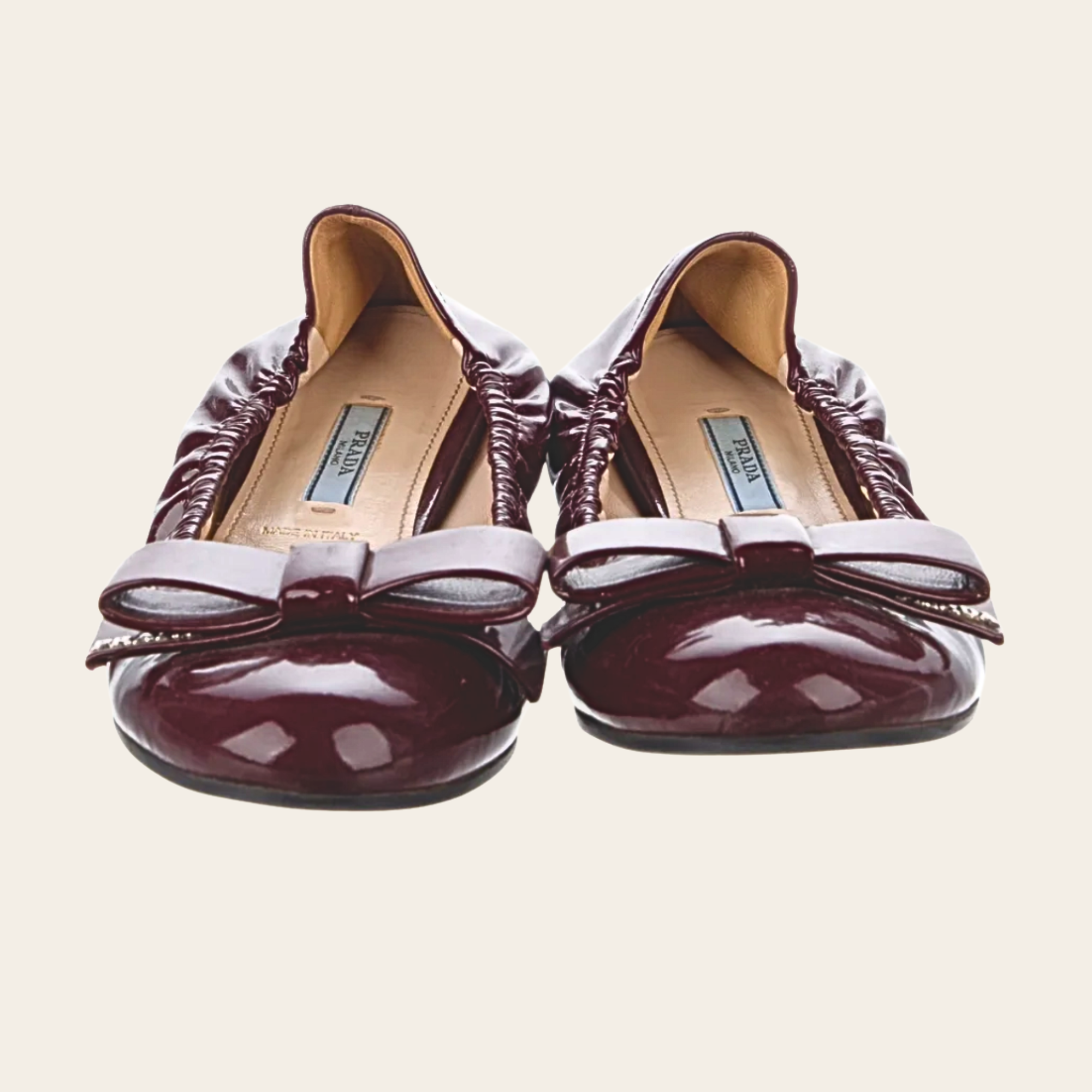 PRADA - Vernice Soft Amarena Ballet Flats, 37