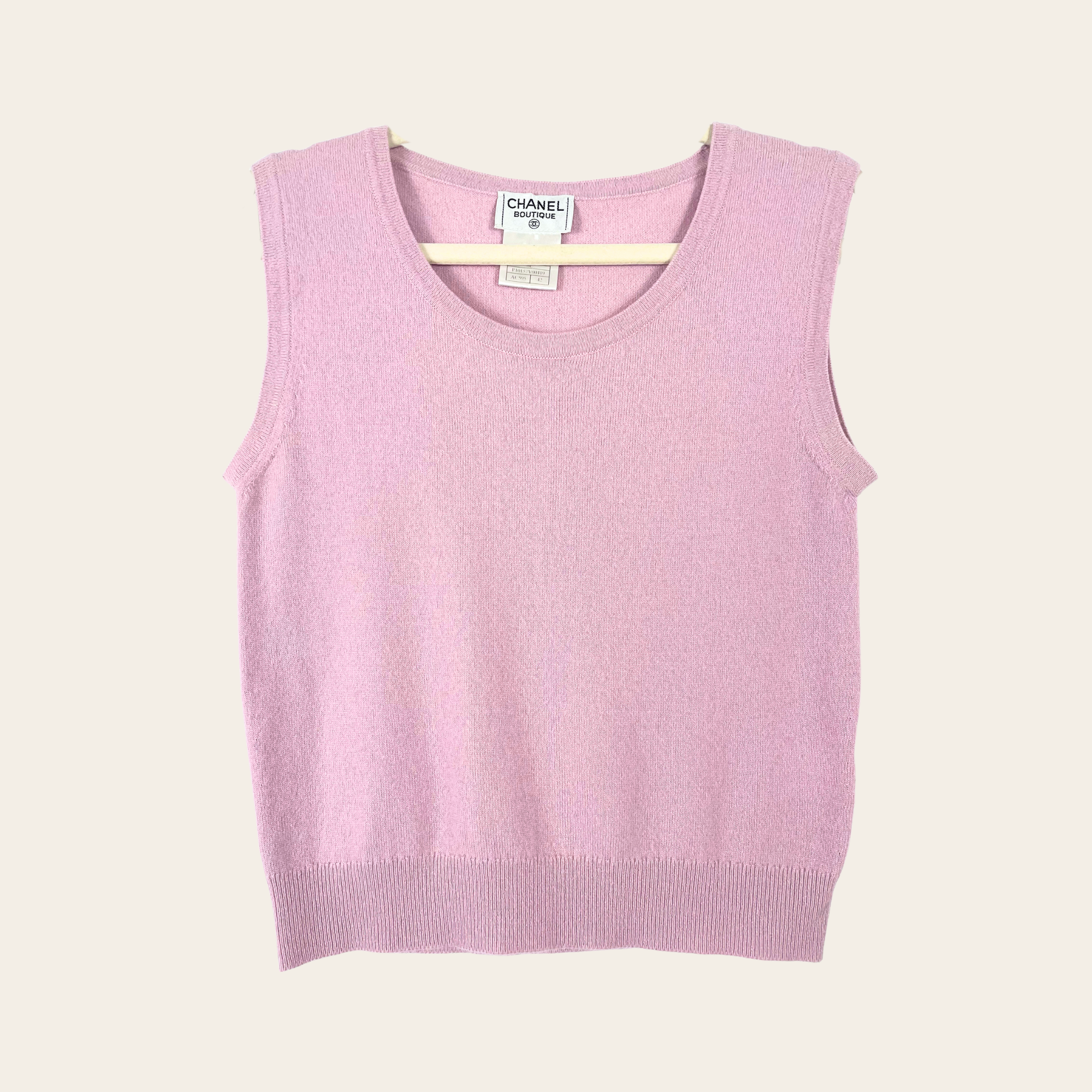 CHANEL - Twin Set Cashmere Pink Cardigan & Shell Top, Medium Large