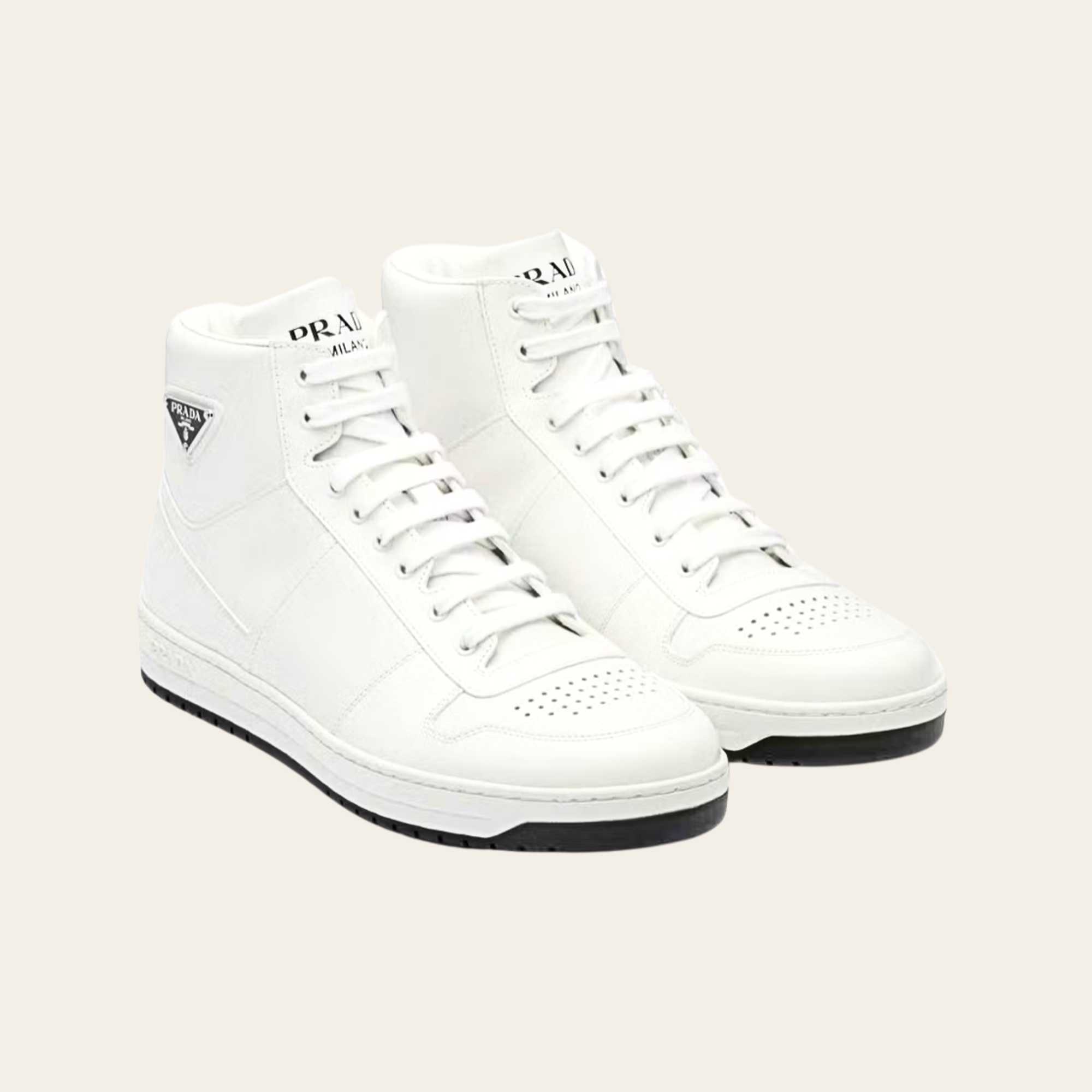 PRADA - Downtown High-Top Sneakers en cuir blanc, 36.5