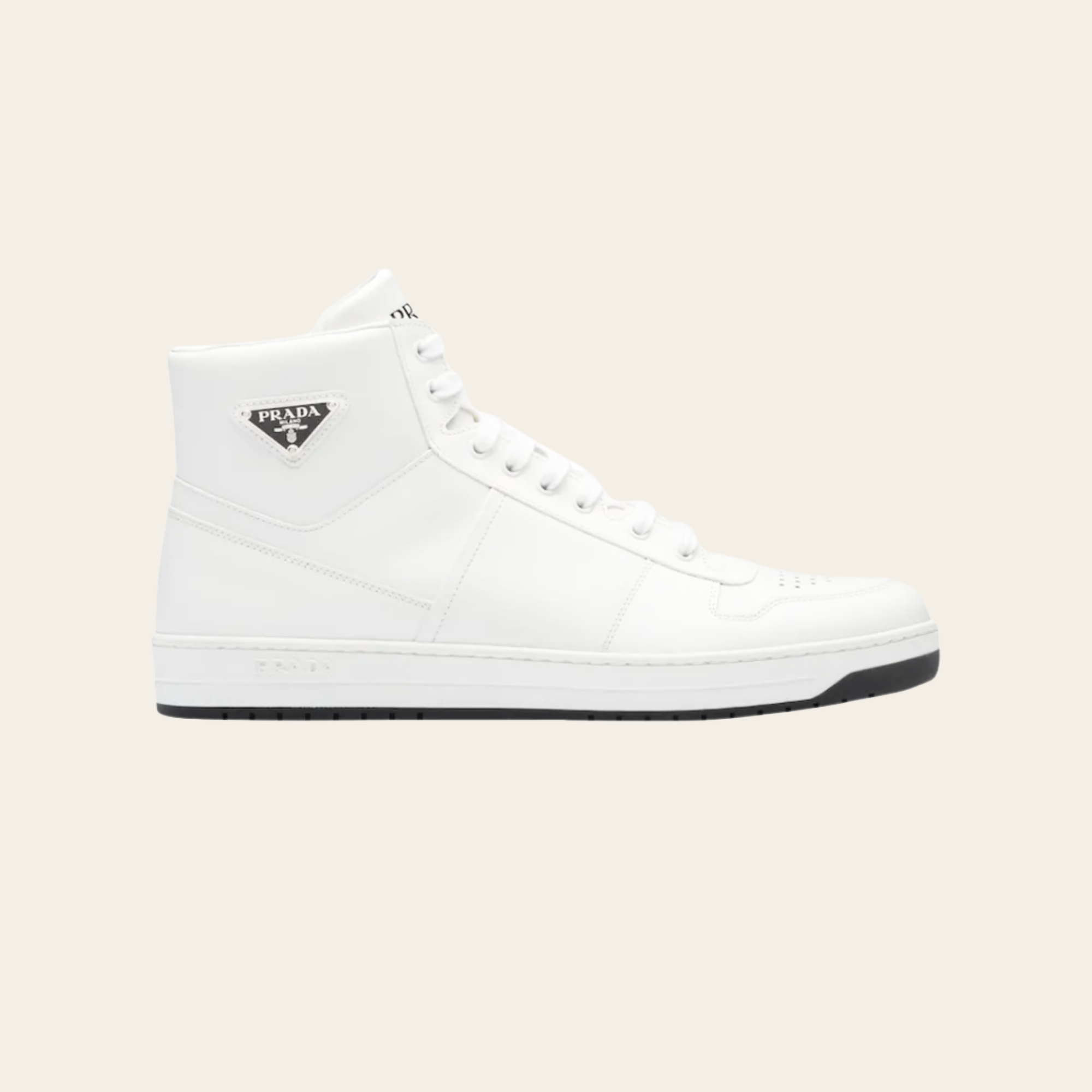 PRADA - Downtown High-Top Sneakers en cuir blanc, 36.5