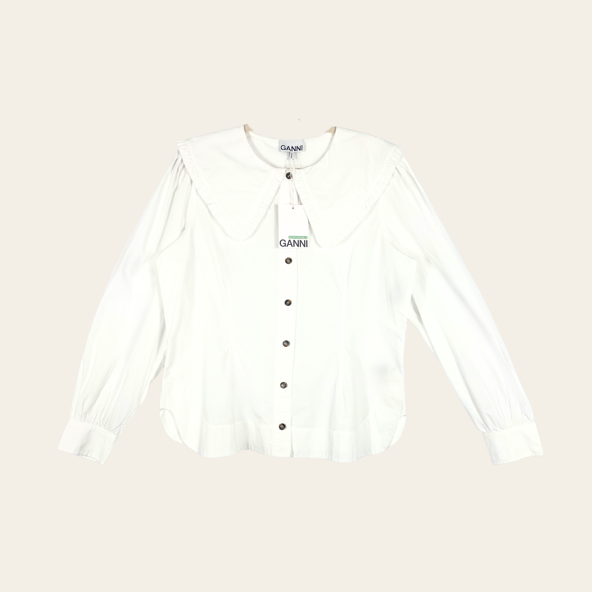 GANNI - Frill Collar Poplin Shirt (F5500), L