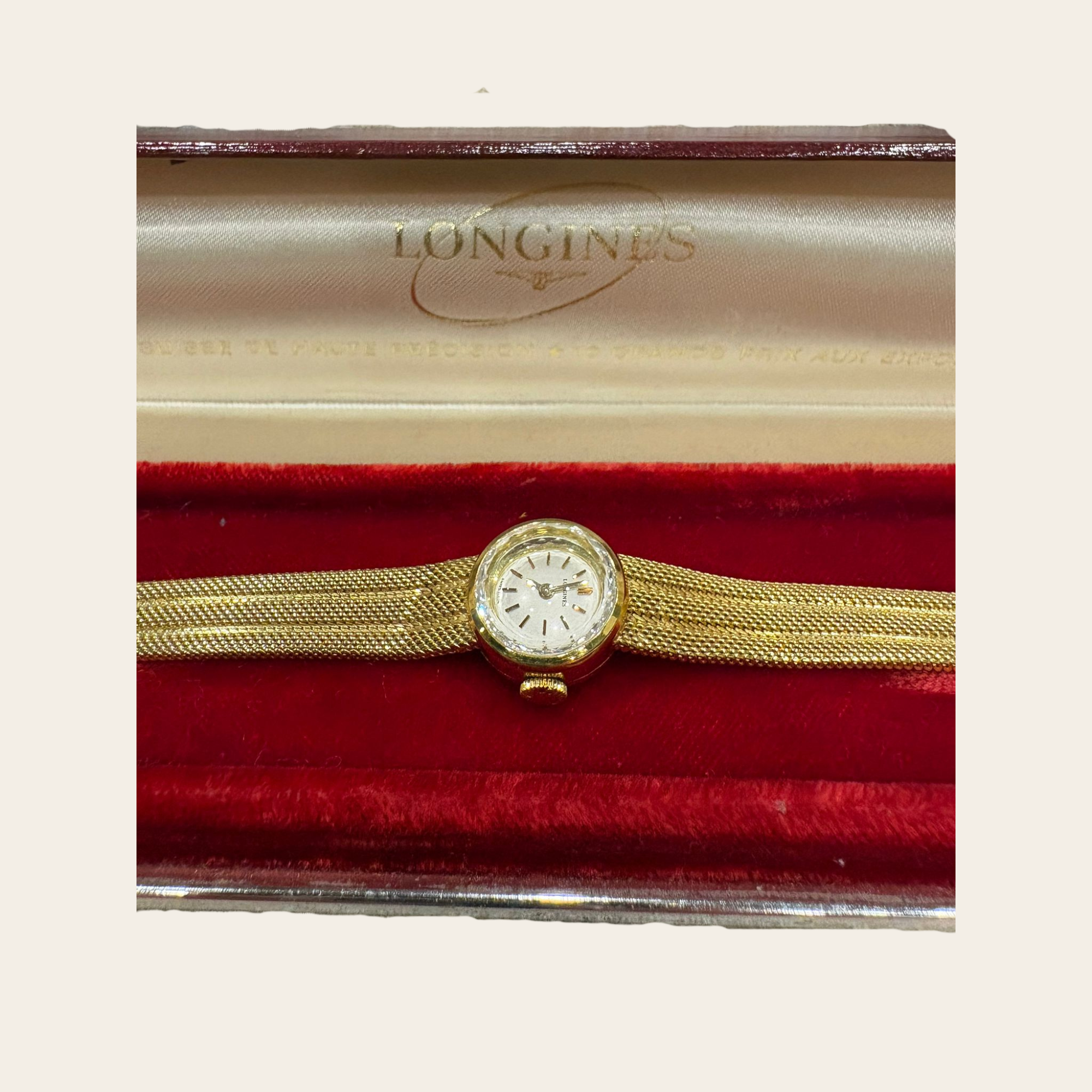 LONGINES - RARE - Montre Joaillerie Vintage Or à Bracelet Maille Tressée, Cadran Serti