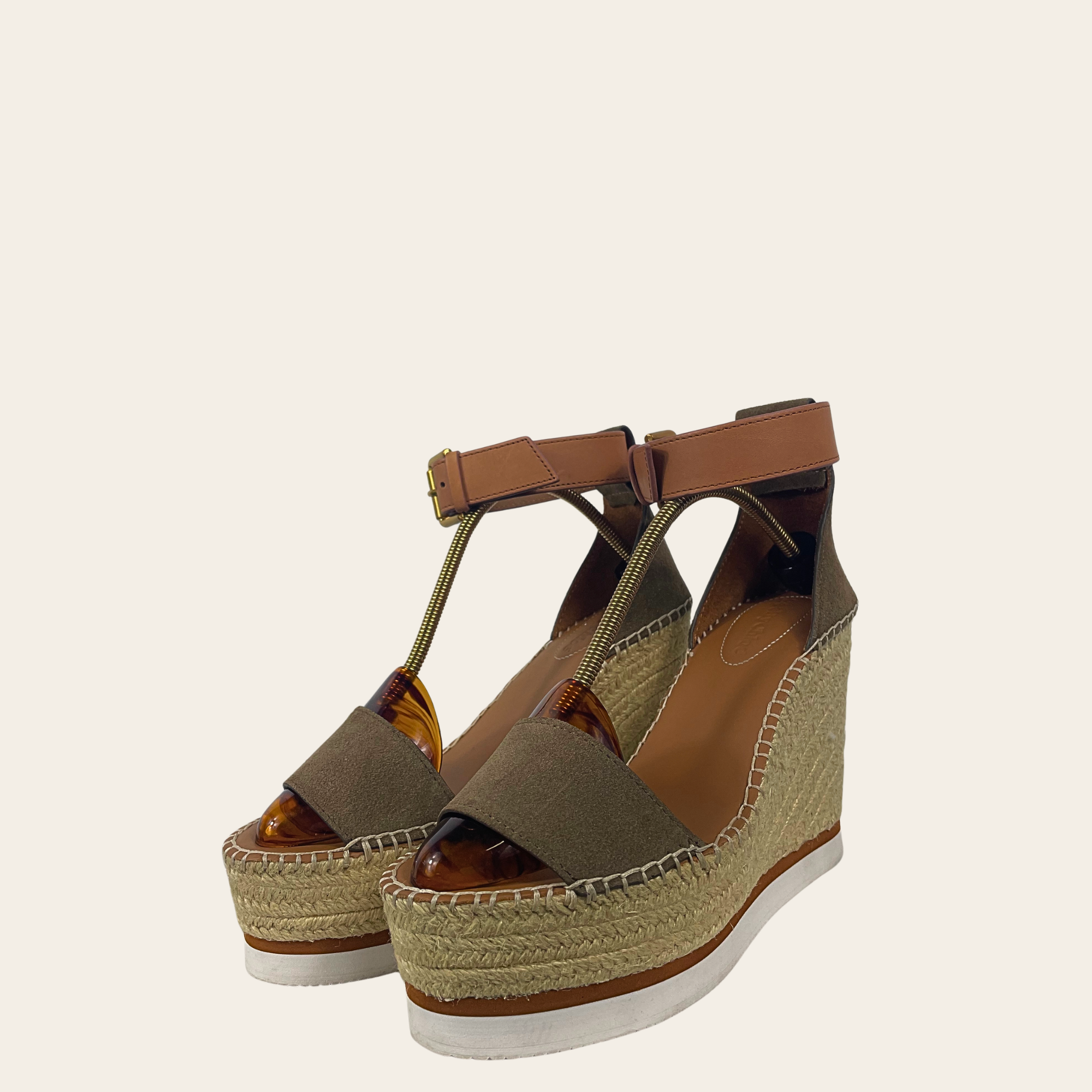 CHLOÉ - Sandales Compensées Espadrilles Ankle Strap 38