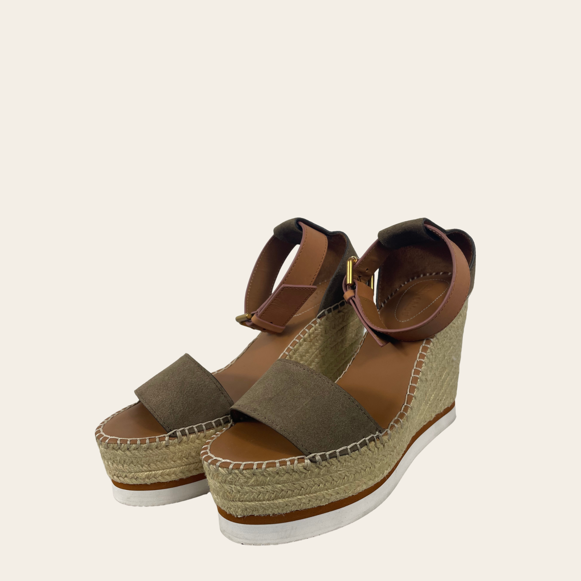 CHLOÉ - Sandales Compensées Espadrilles Ankle Strap 38