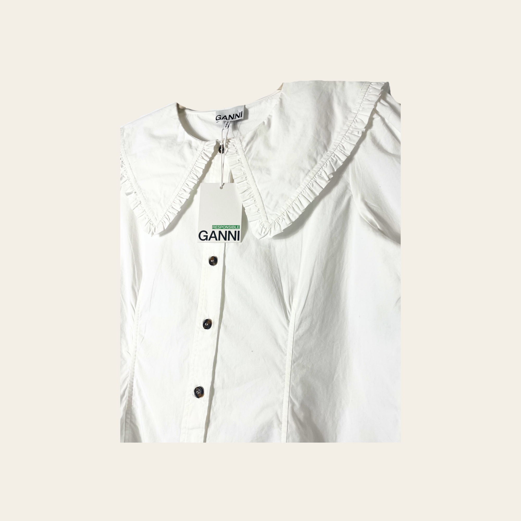 GANNI - Frill Collar Poplin Shirt (F5500), L