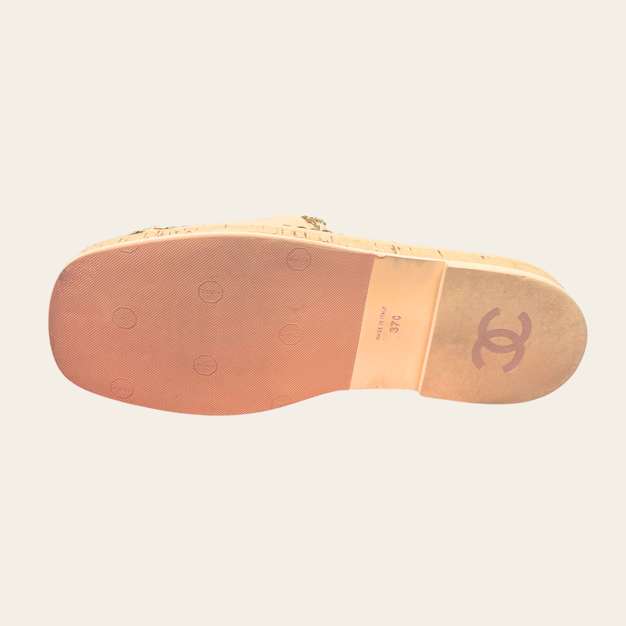 CHANEL - Chain Trim Quilted Slide Sandals, 37