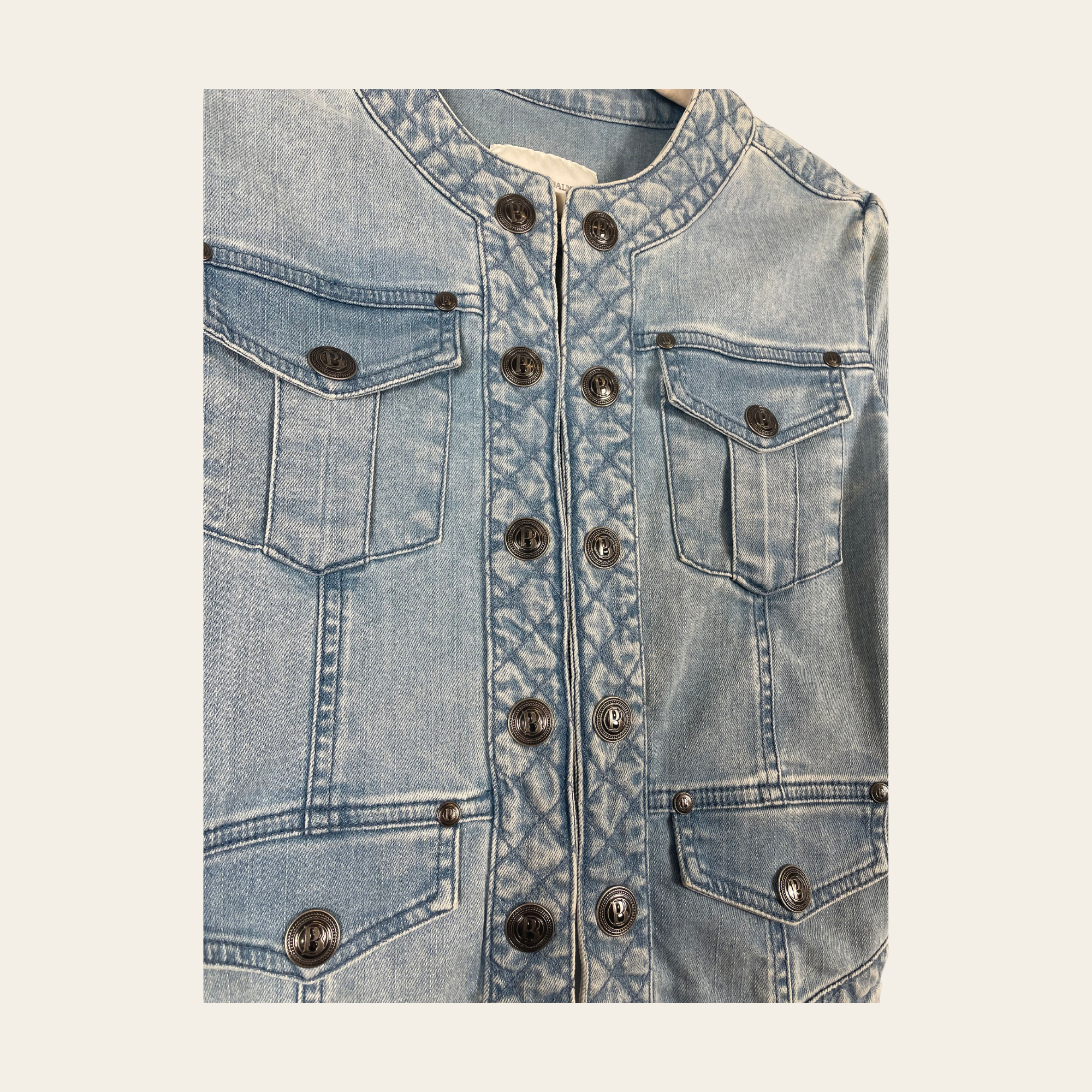 BALMAIN - Biker Jacket en denim vintage XS/SMALL
