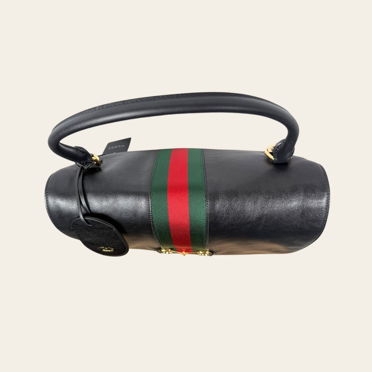 GUCCI — Sac Paparazzo Large en cuir noir avec bande Web verte et rouge et mors Horsebit