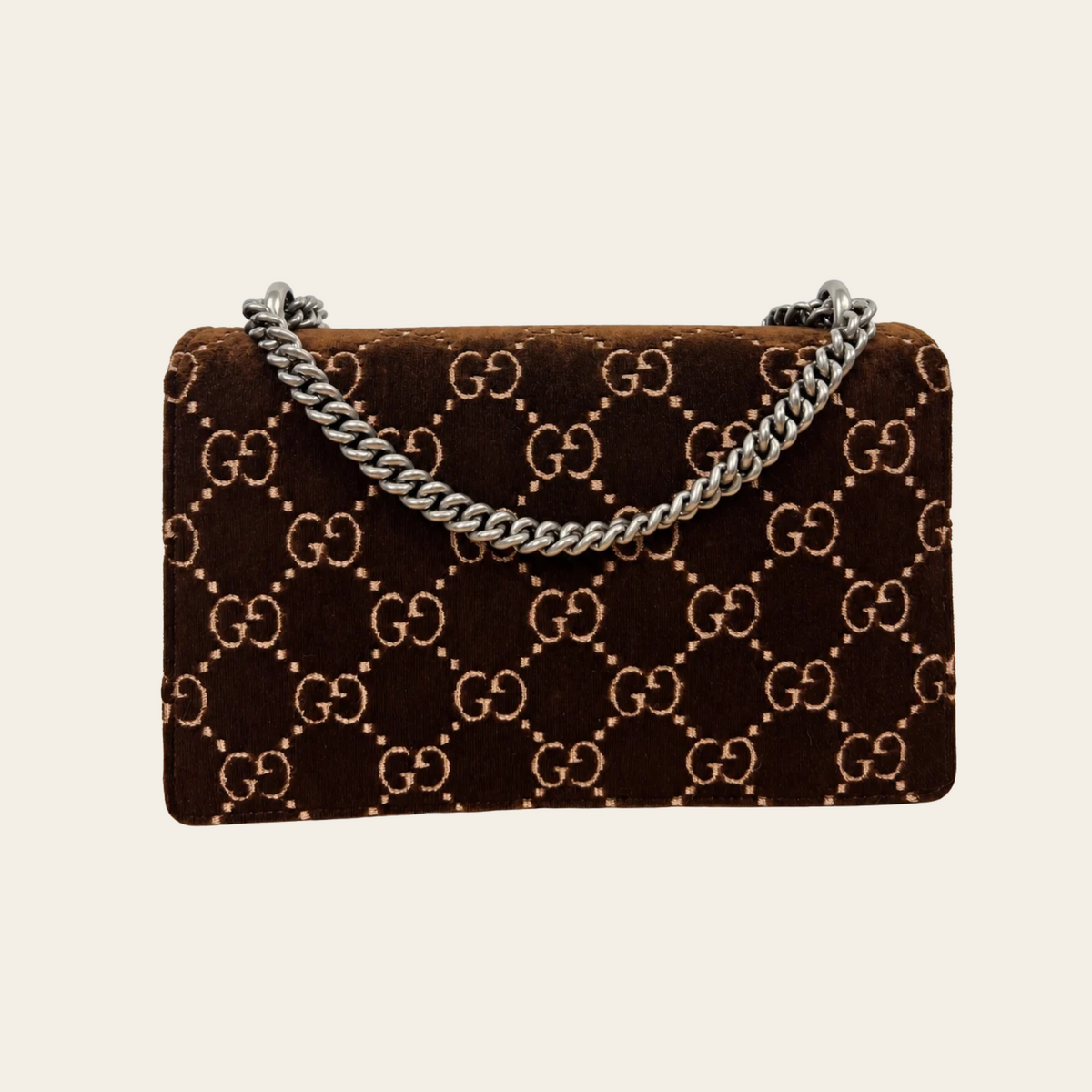 GUCCI — Sac Dionysus Medium en velours GG Supreme marron et cuir noir, taille M