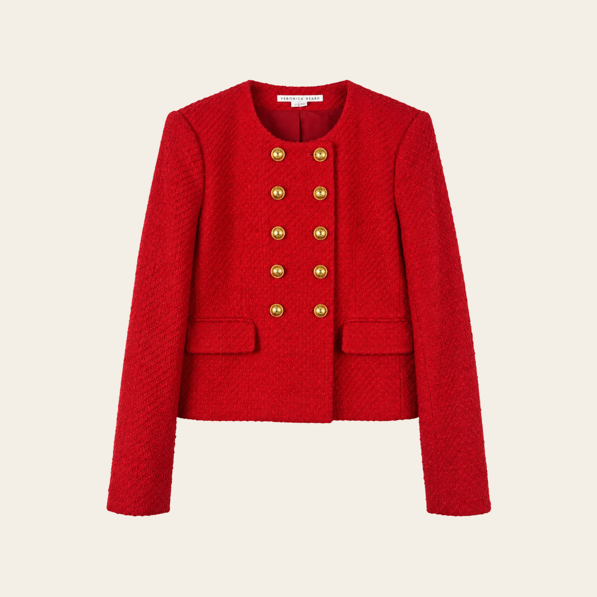 VERONICA BEARD — Veste Bentley en tweed rouge Nantucket à double boutonnage doré — L (12 US)