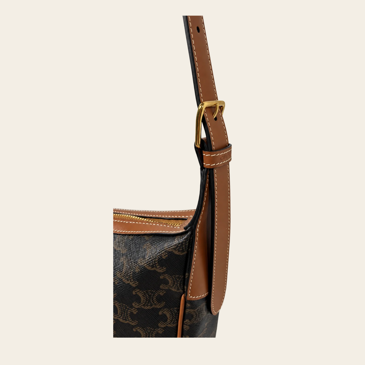 CELINE — Sac Heloïse Medium en toile Triomphe et cuir de veau cognac, taille M