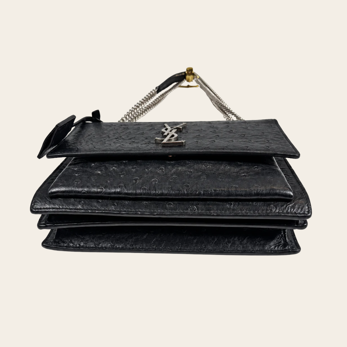 SAINT LAURENT — Sac Sunset Medium en cuir noir embossé façon autruche