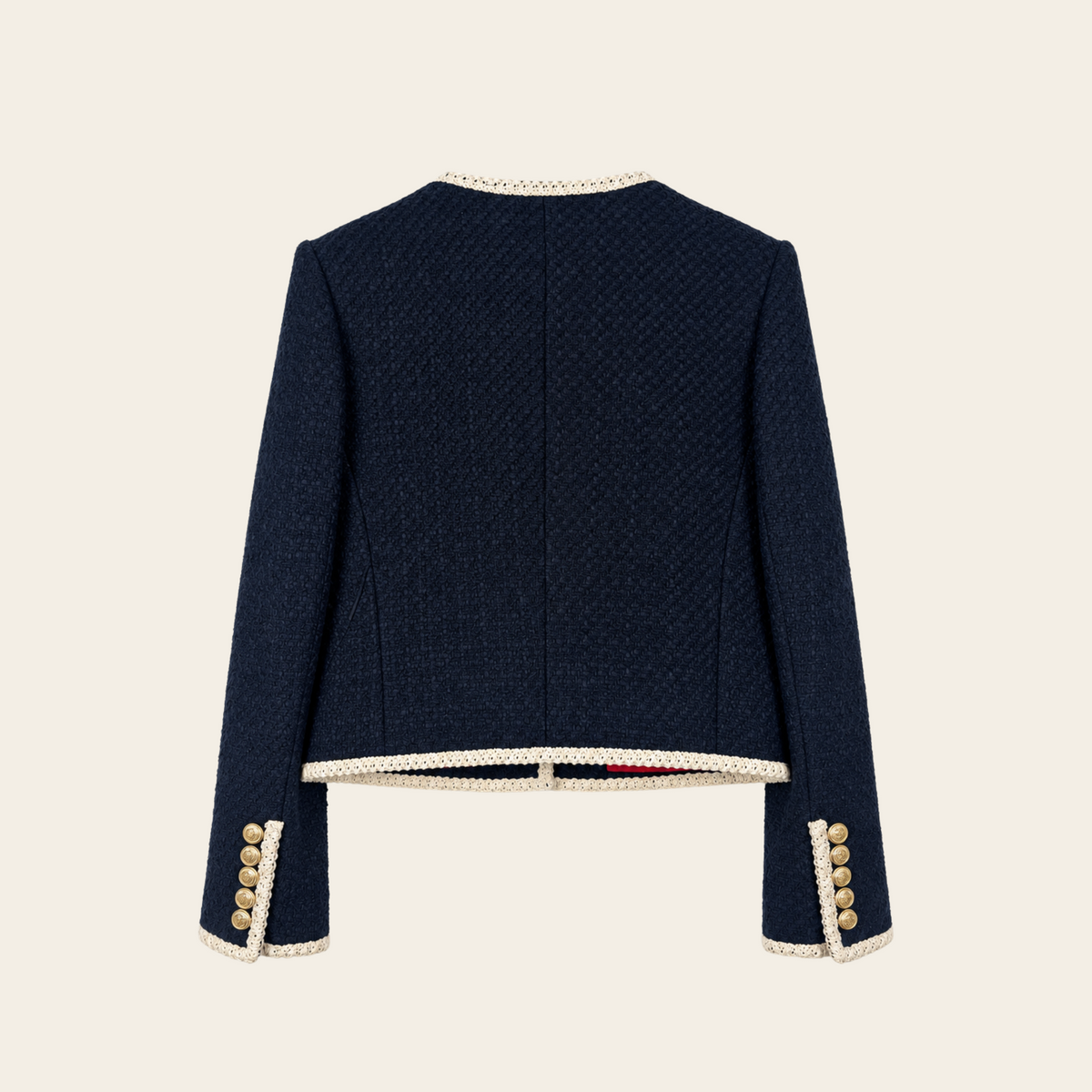 VERONICA BEARD — Veste Mabel en tweed bleu marine à galons écrus et boutons dorés — L (12 US)