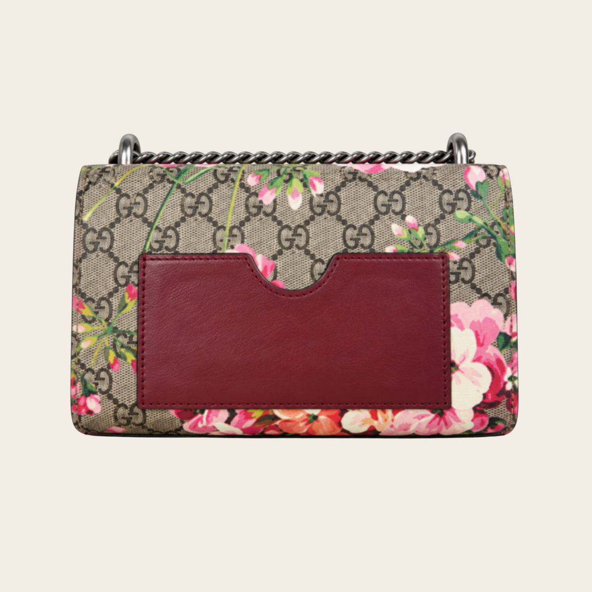 GUCCI — Sac Padlock Small GG Supreme Blooms à imprimé floral et cuir bordeaux