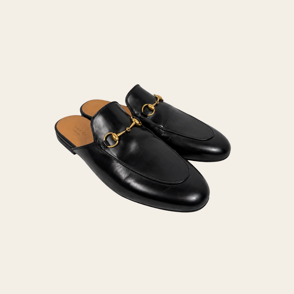 GUCCI — Mules Princetown en cuir noir avec mors Horsebit doré, taille 39