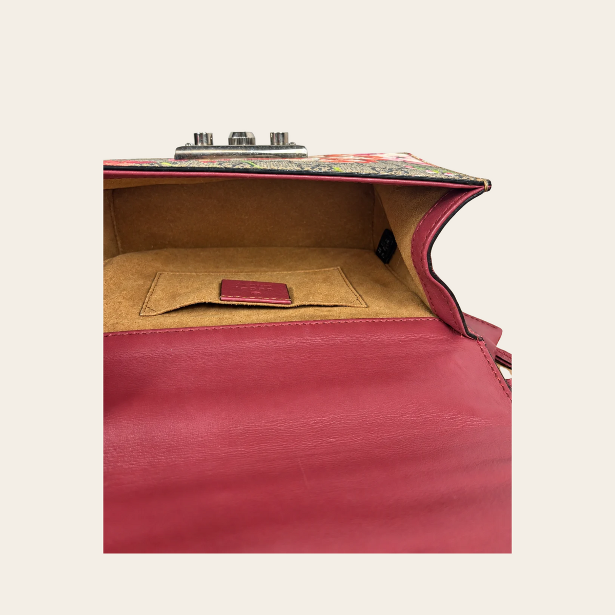 GUCCI — Sac Padlock Small GG Supreme Blooms à imprimé floral et cuir bordeaux