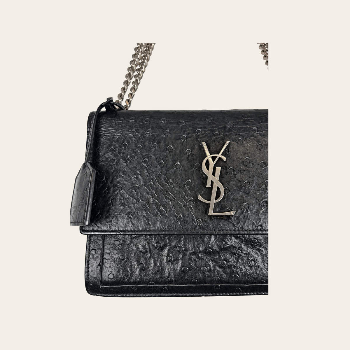 SAINT LAURENT — Sac Sunset Medium en cuir noir embossé façon autruche