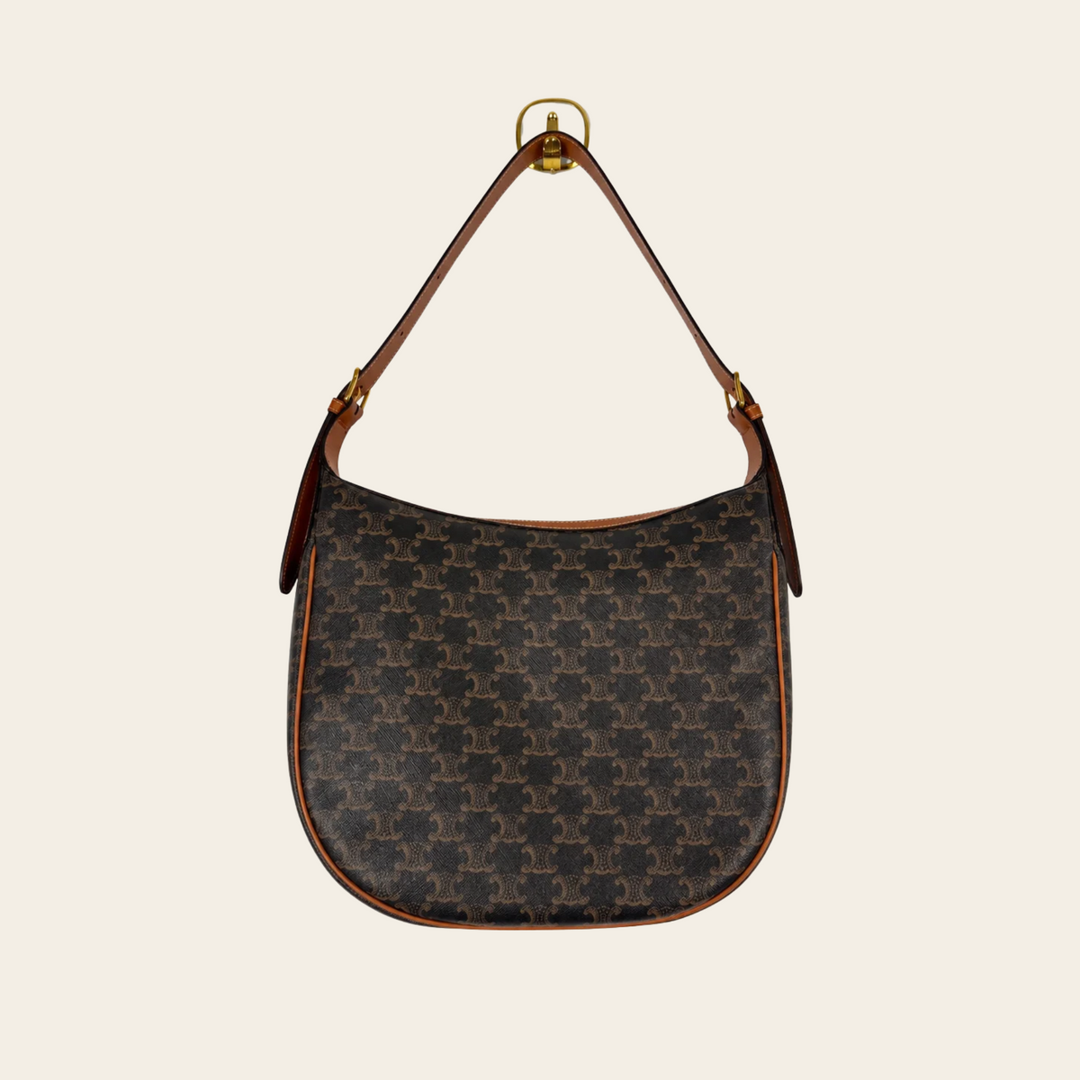 CELINE — Sac Heloïse Medium en toile Triomphe et cuir de veau cognac, taille M