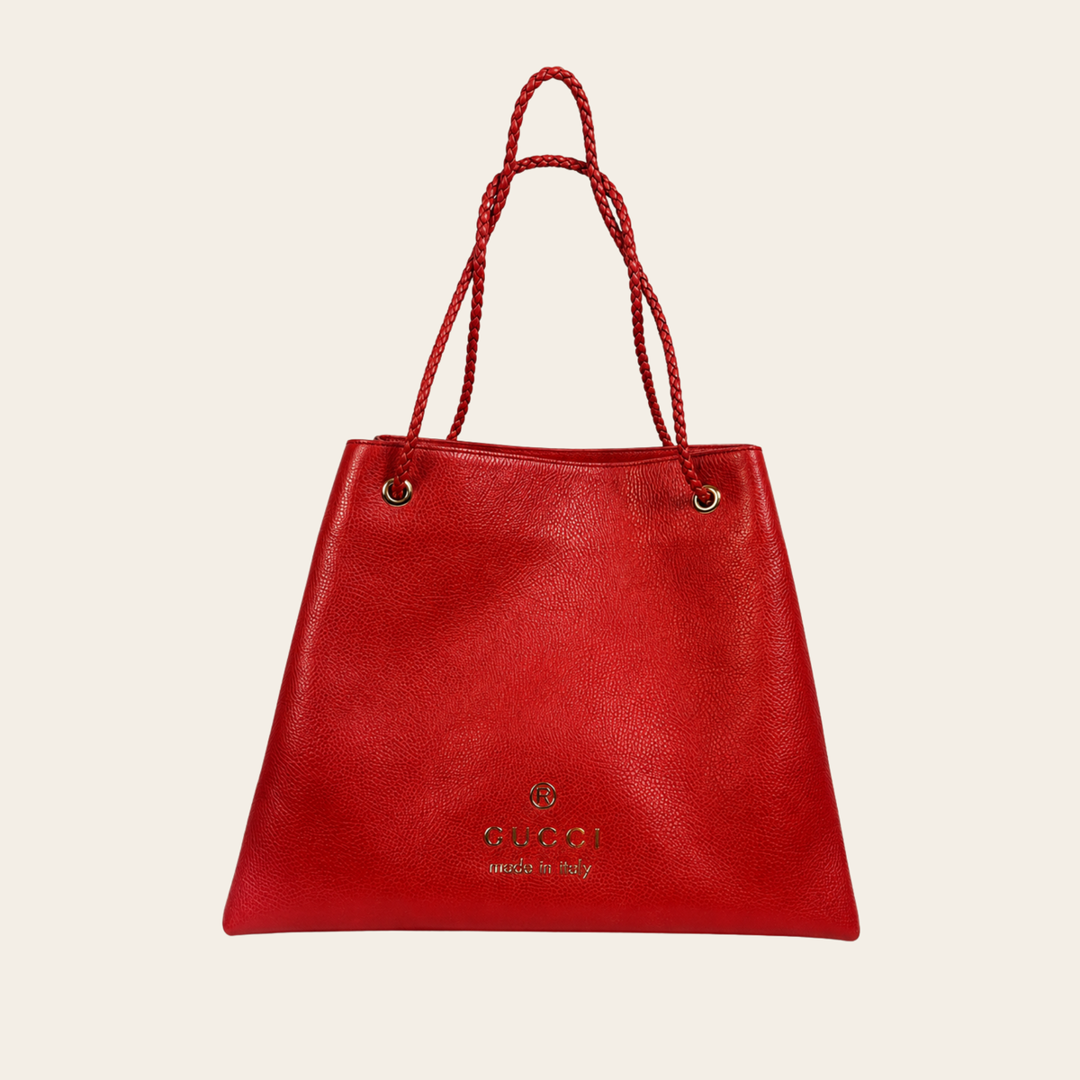 GUCCI — Gifford Large Braided Handle Leather Tote Rouge