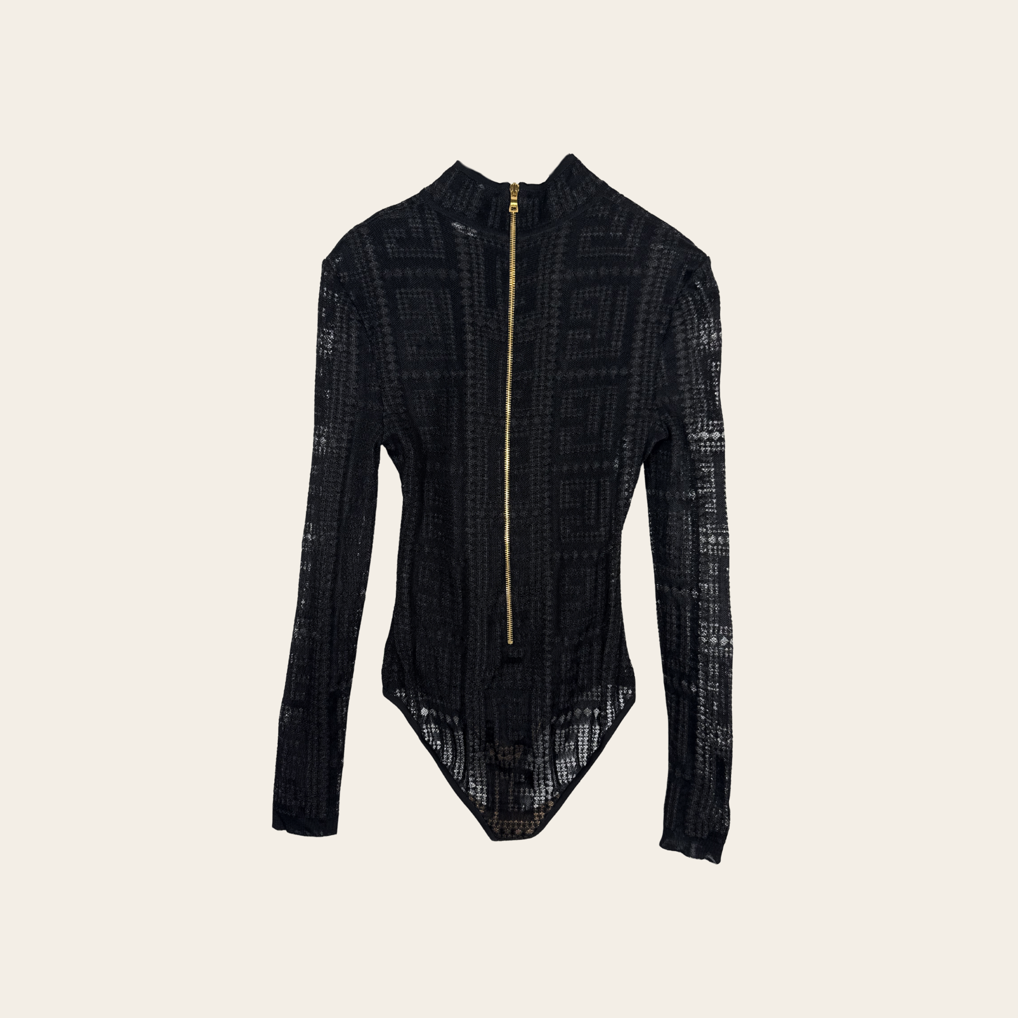 BALMAIN – Body en maille ajourée Monogram PB, M