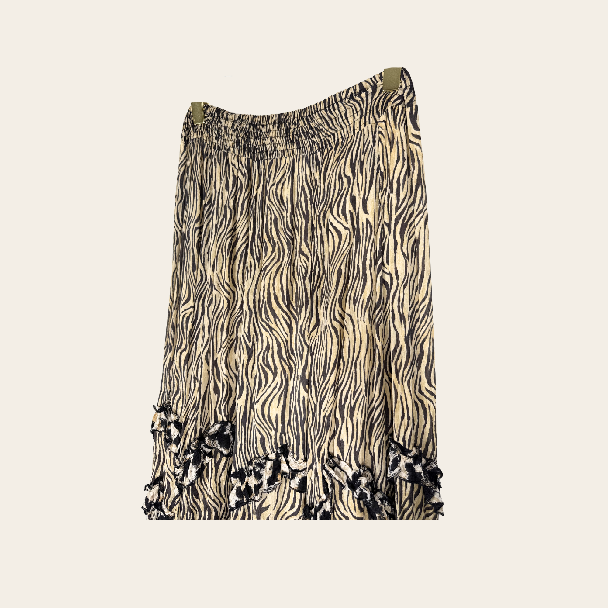 Miss June Paris – Jupe midi imprimé animalier à volants, M