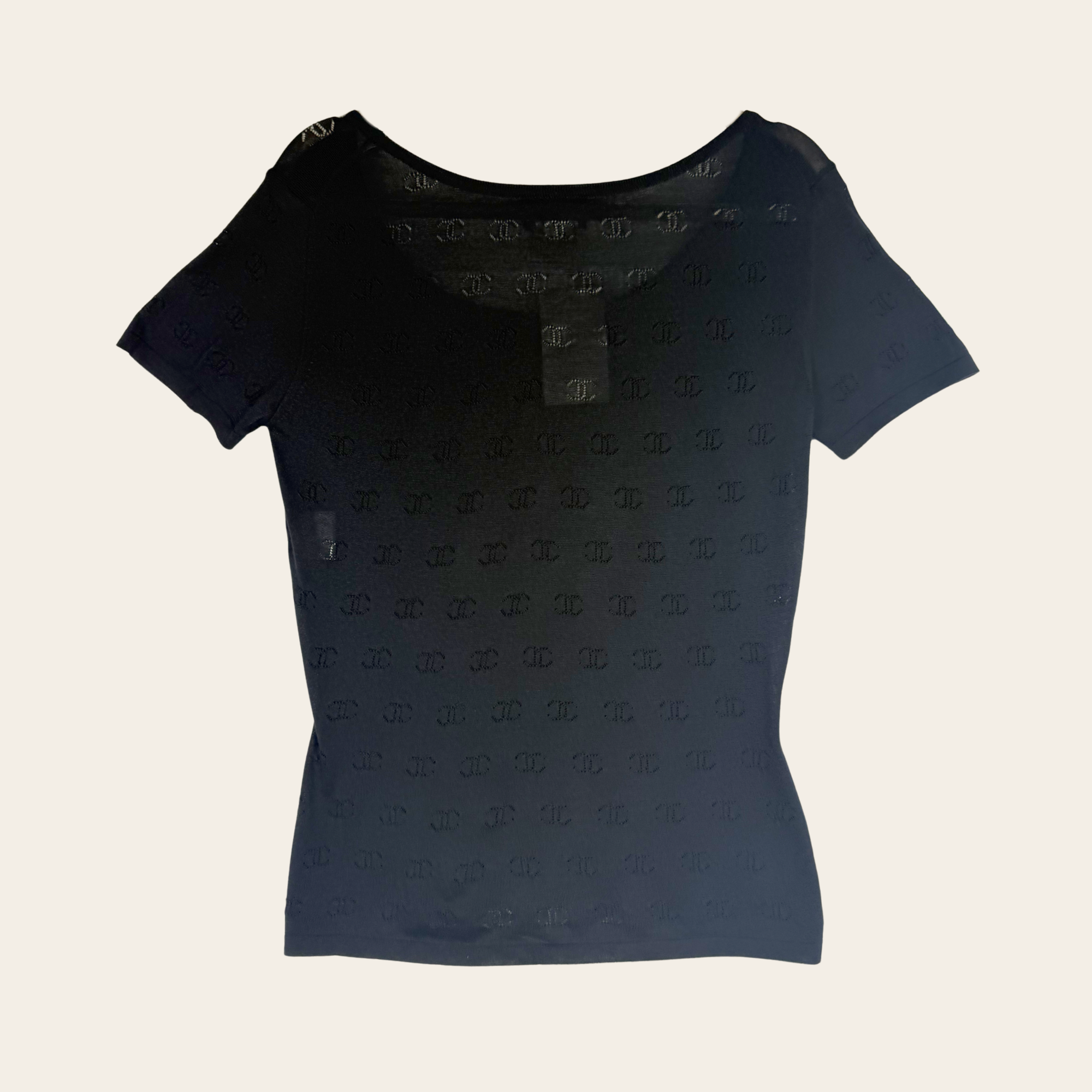 CHANEL Black CC Monogram Silk Knit Top, Taille 44 / XL